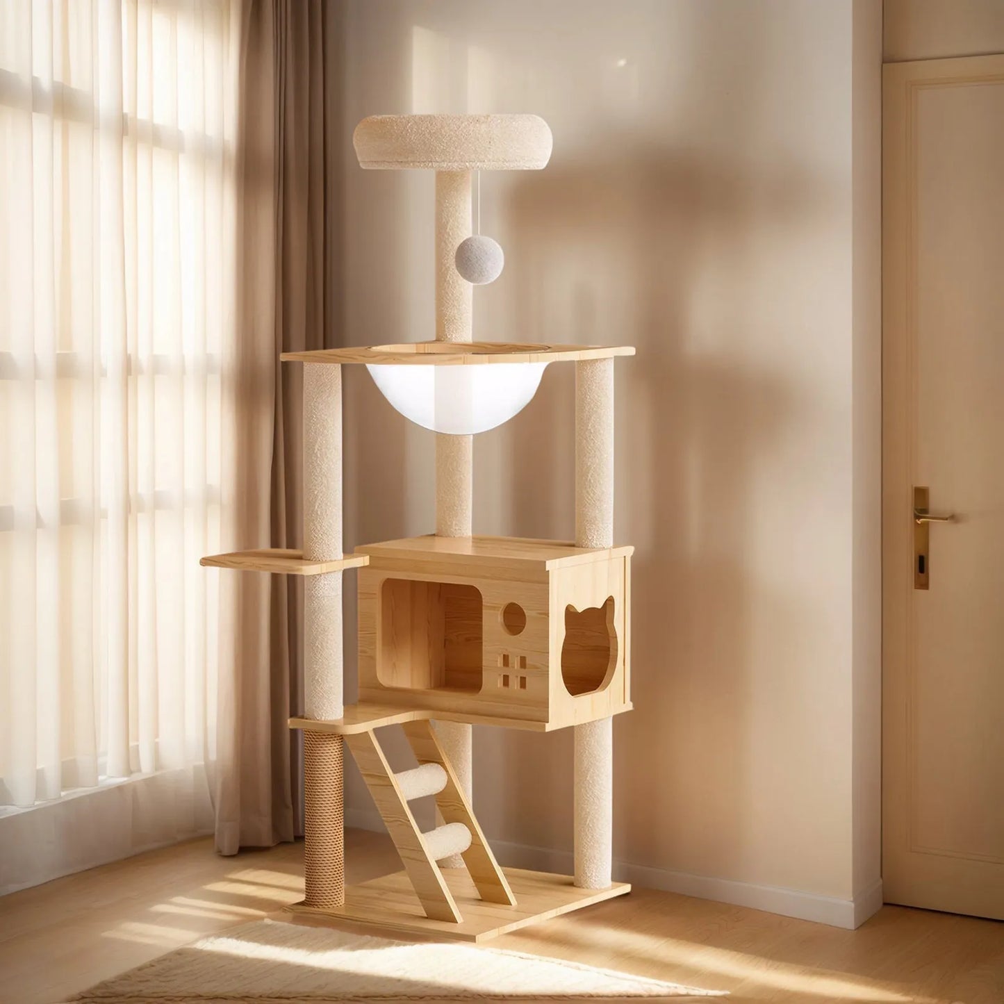 48.8' Modern Cat Tower, Wood Cat Tree Tower for Indoor Cats, Cat Tree with Sisal-Covered Scratching Posts and Top Perch, Cat Condo with Acrylic – view 7