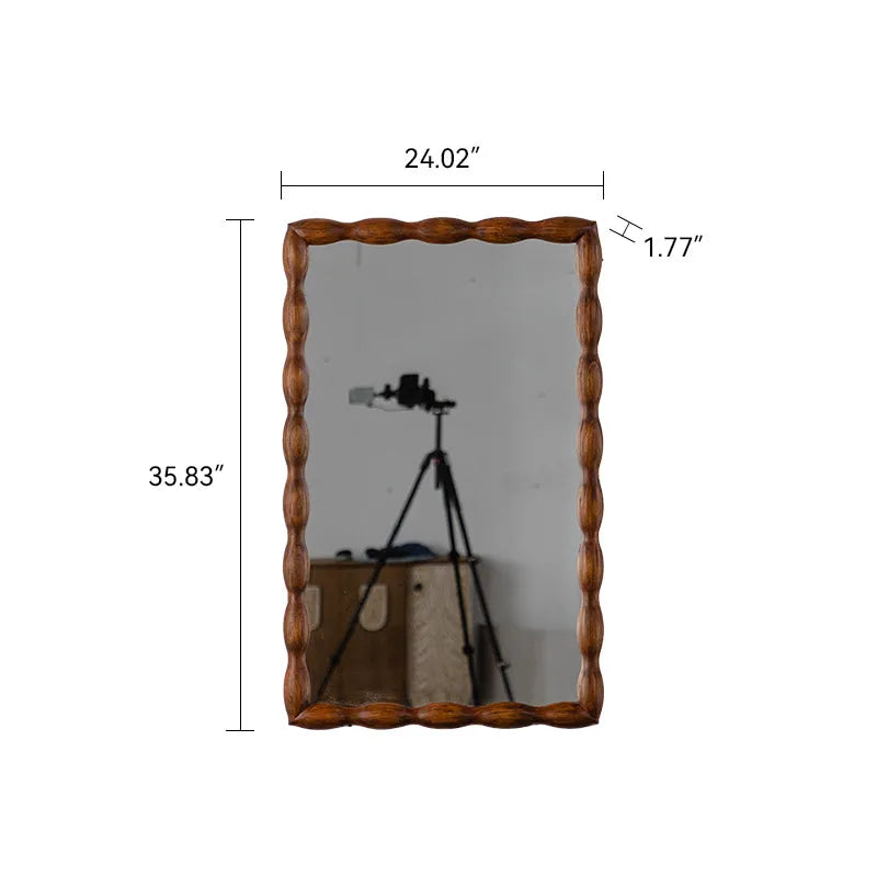 36.02' Mid-Century Modern Swirl Wood Frame Mirror - Solid Wood & MDF Wall-Mounted Full-Length Mirror, Brown Decorative Mirror for Bedroom/Living Room – view 7