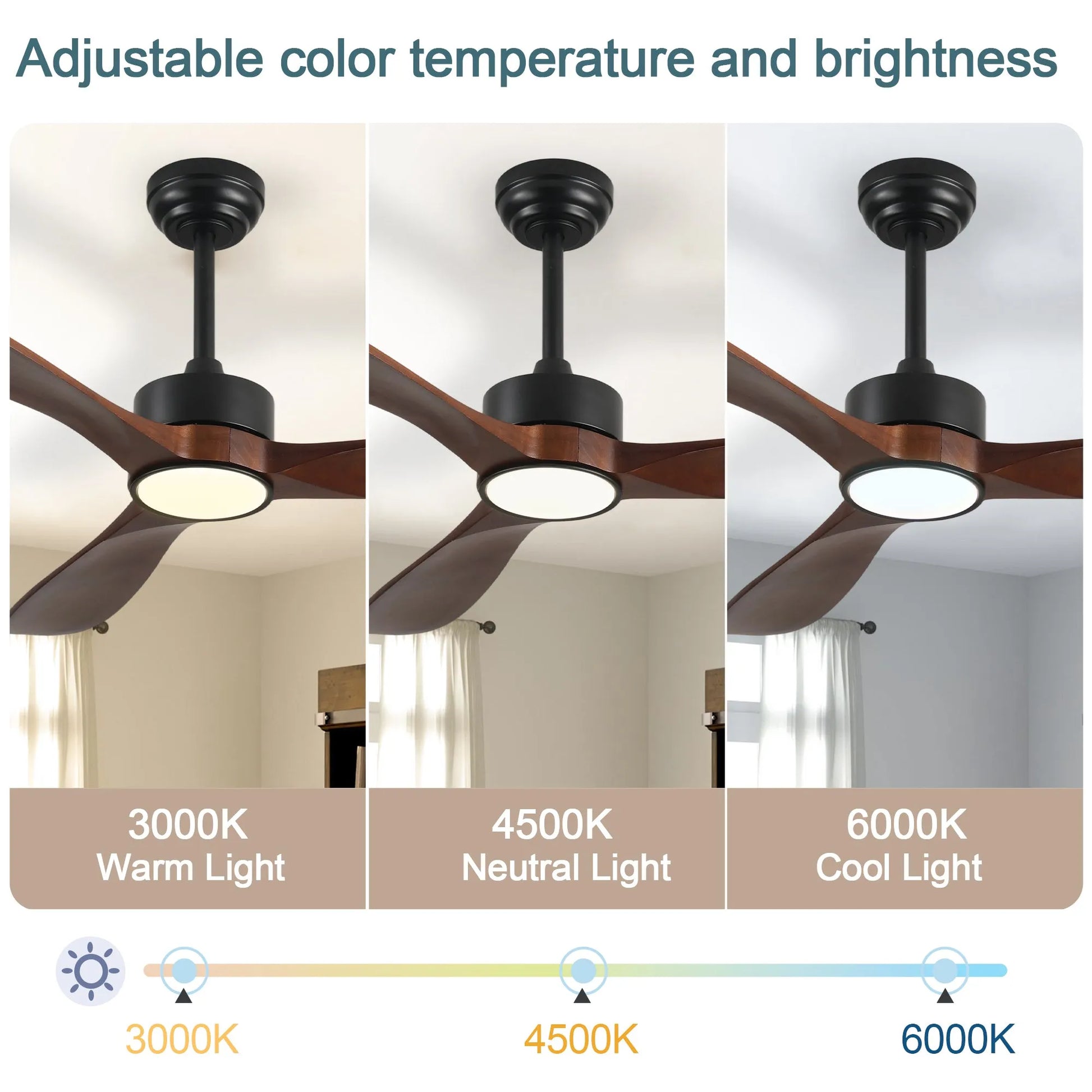 52 Inch Ceiling Fan with Light, 3 Solid Wood Blades,Remote Control,6-speed Reversible DC Motor for Living Room,Bed Room,Dining Room. – view 7