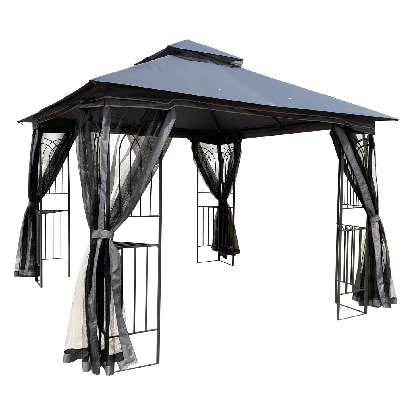 10 x 10 ft Patio Gazebo Tent with Ventilated Double Roof and Mosquito Net, Gray Canopy for Backyard or Garden – view 7