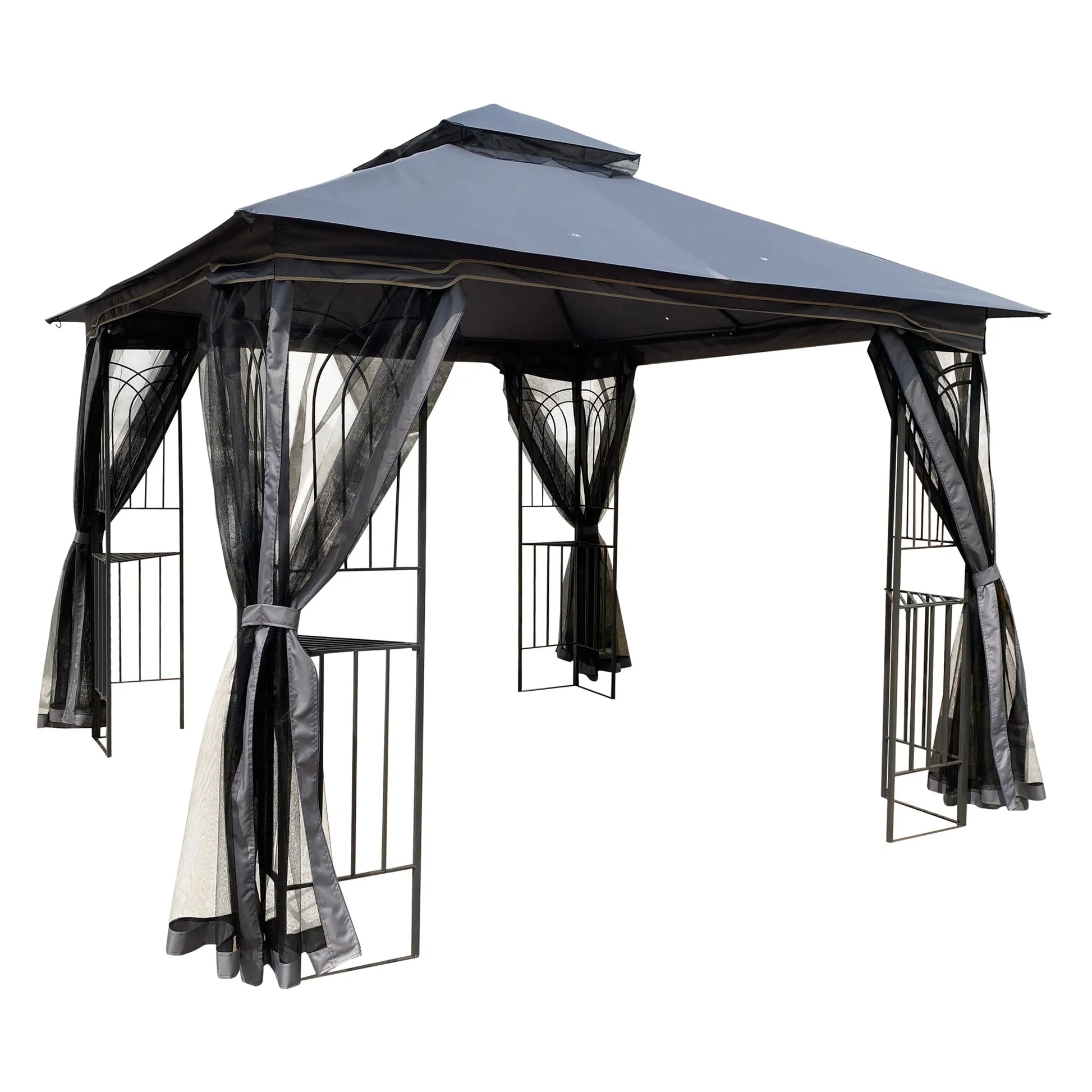 10 x 10 ft Patio Gazebo Tent with Ventilated Double Roof and Mosquito Net, Gray Canopy for Backyard or Garden – view 7