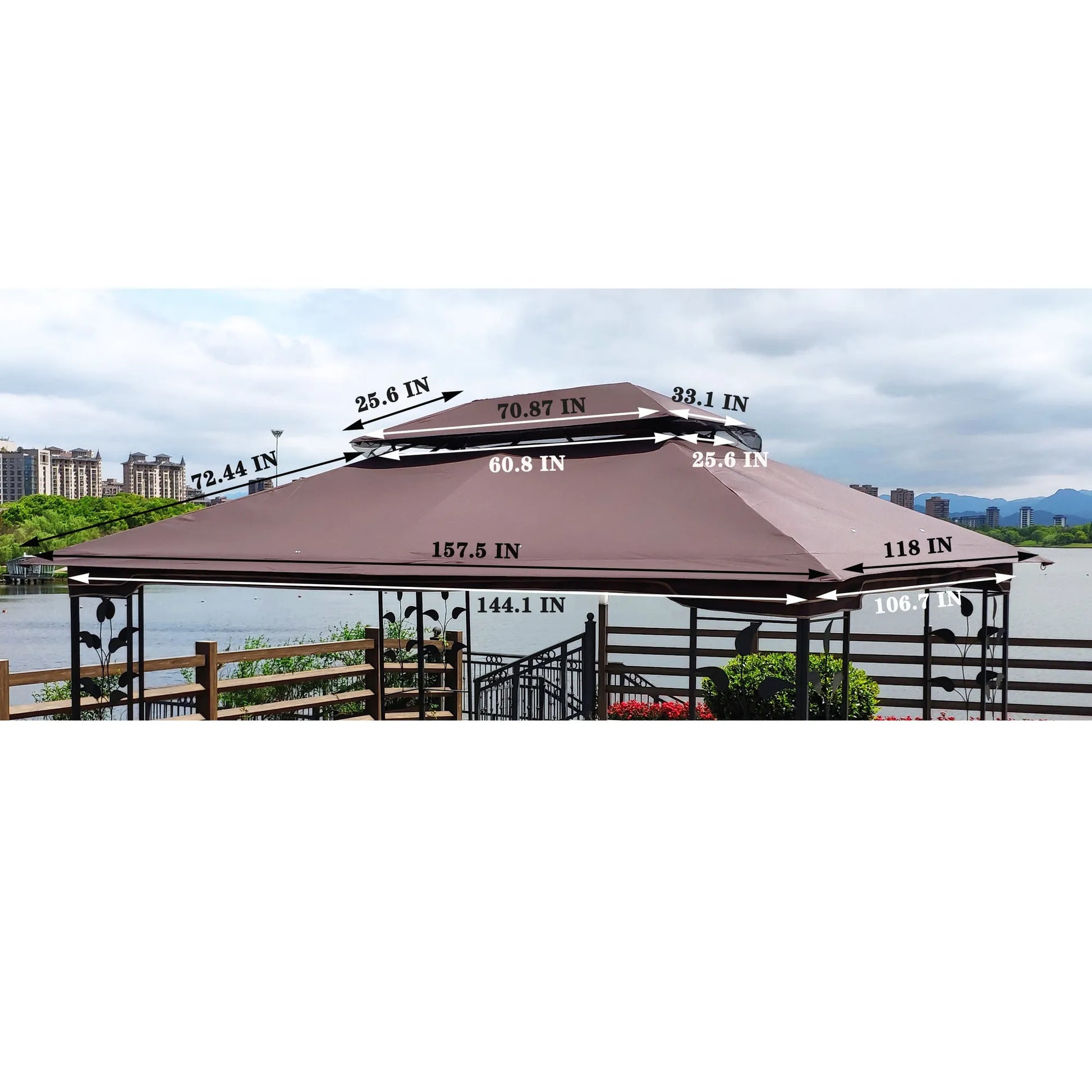 13x10 Ft Patio Double Roof Gazebo Replacement Canopy Top Fabric,Brown – view 7