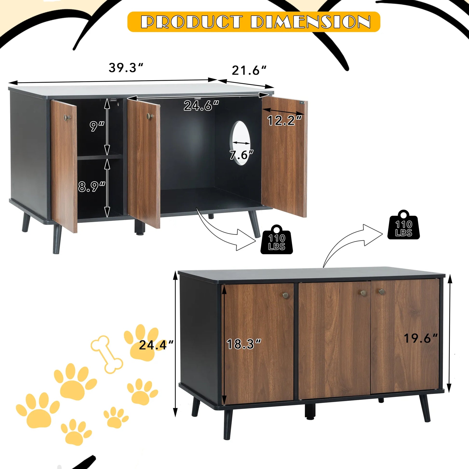 Litter Box Enclosure, Cat Litter Box Furniture with Hidden Plug, 3 Doors,Indoor Cat Washroom Storage Bench Side Table Cat House, Large Wooden – view 7
