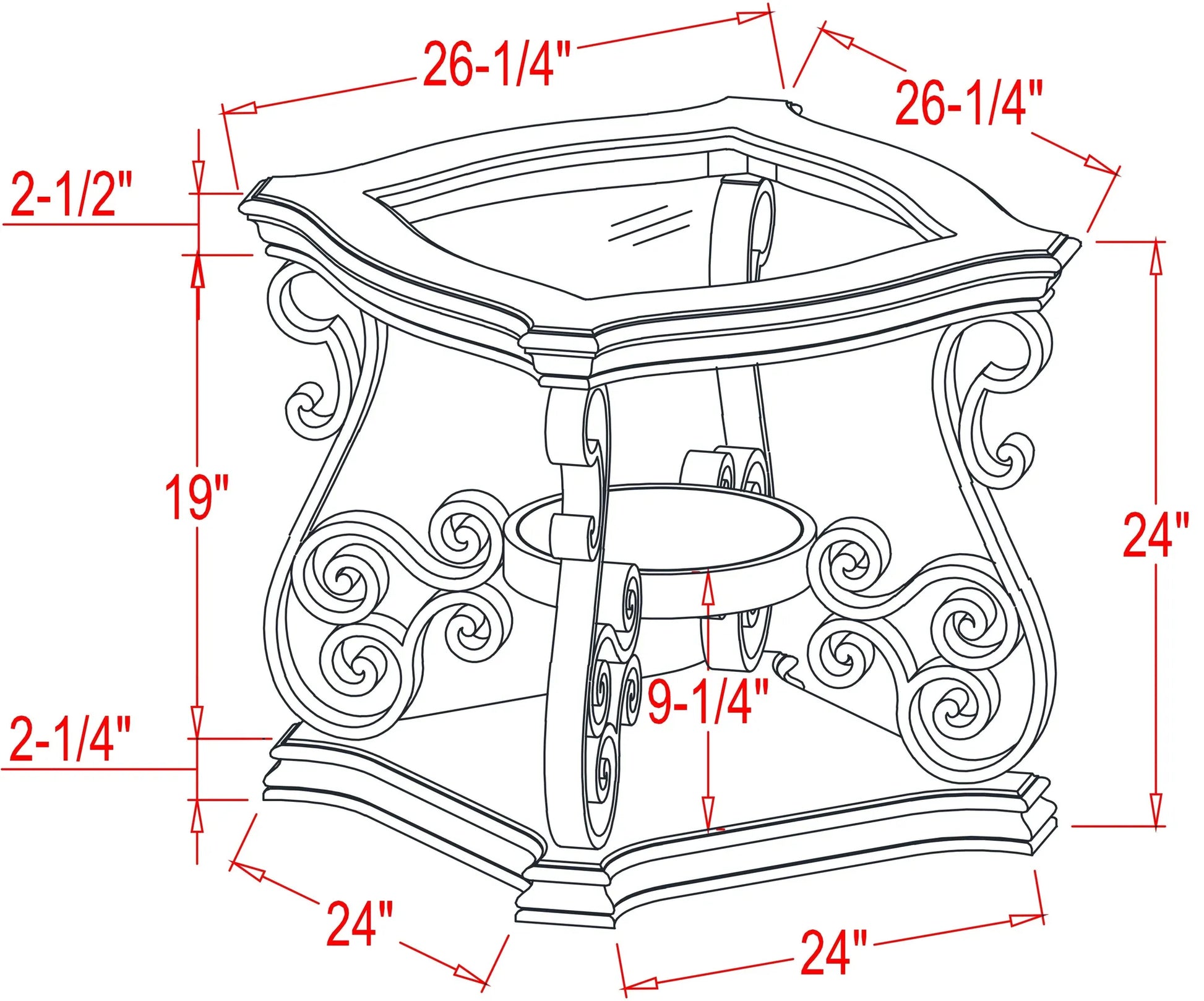 End table, Glass table top, MDF W/marble paper middle shelf, powder coat finish metal legs. (26.3'Lx26.3'Wx24'H) – view 7