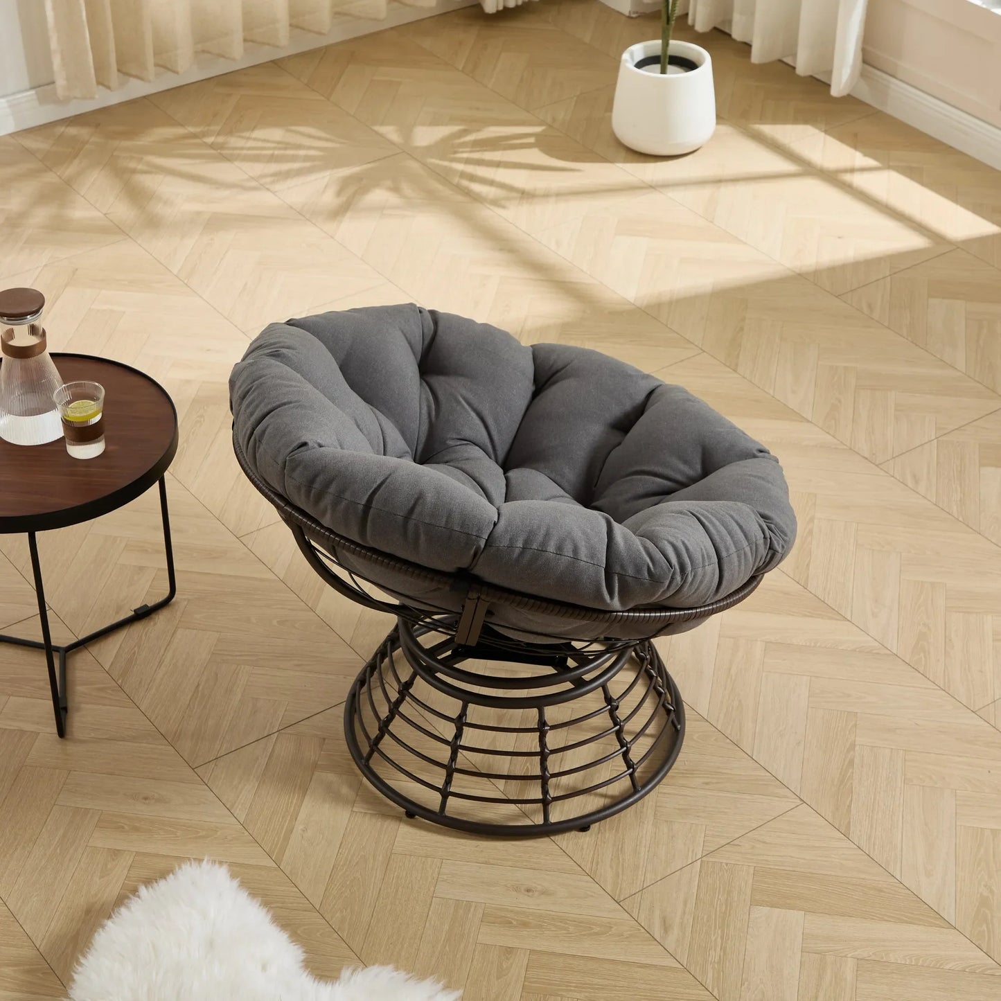 Comfortable Ergonomic Wicker Papasan Chair, 360° Swivel Indoor Outdoor Rattan Chair with Soft Thick Cushion, Ideal for Living Room, Bedroom, Reading – view 7