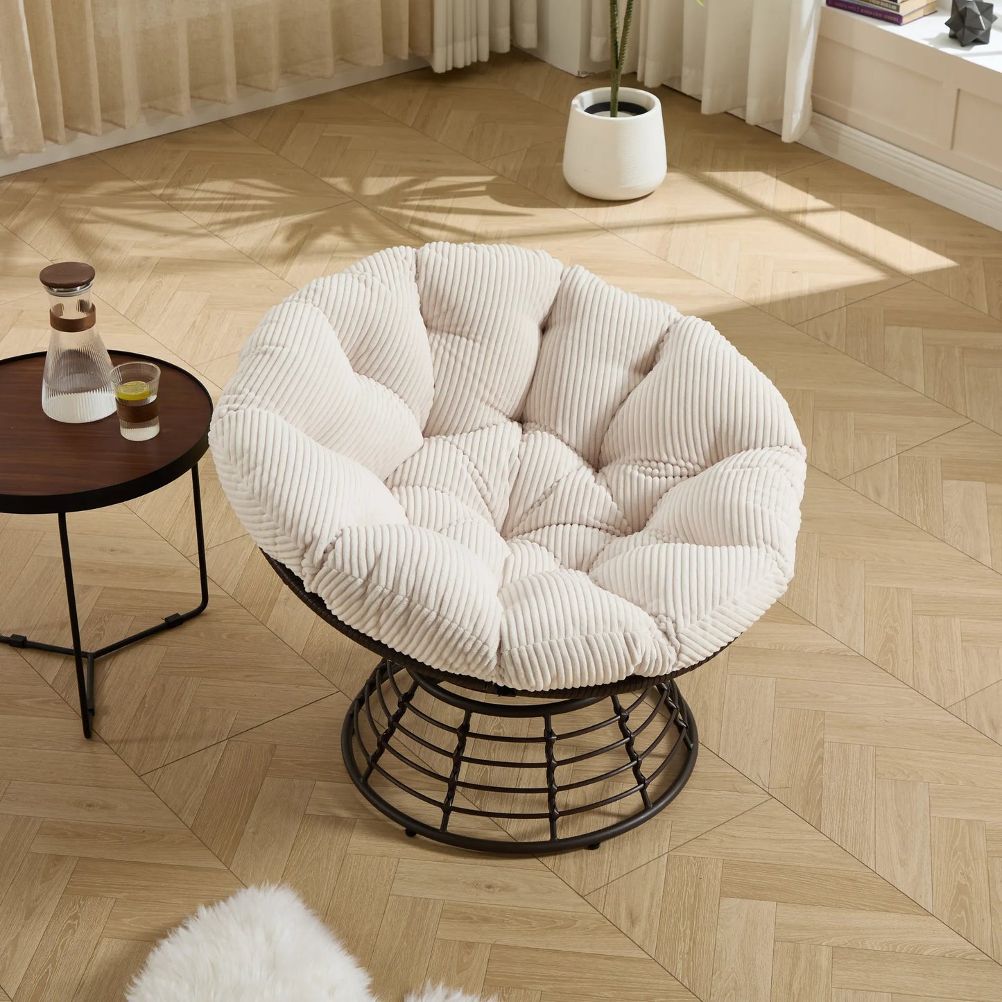 Comfortable Ergonomic Wicker Papasan Chair, 360° Swivel Indoor Outdoor Rattan Chair with Soft Thick Cushion, Ideal for Living Room, Bedroom, Reading – view 7