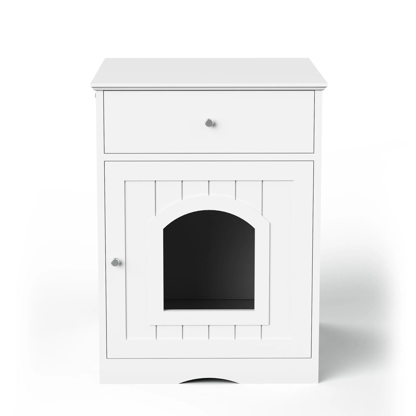 White Wooden Pet House Cat Litter Box Enclosure with Drawer and Side Table, Indoor Cat Home Nightstand for Small Cats, MDF Construction, 18.9'' W x – view 7