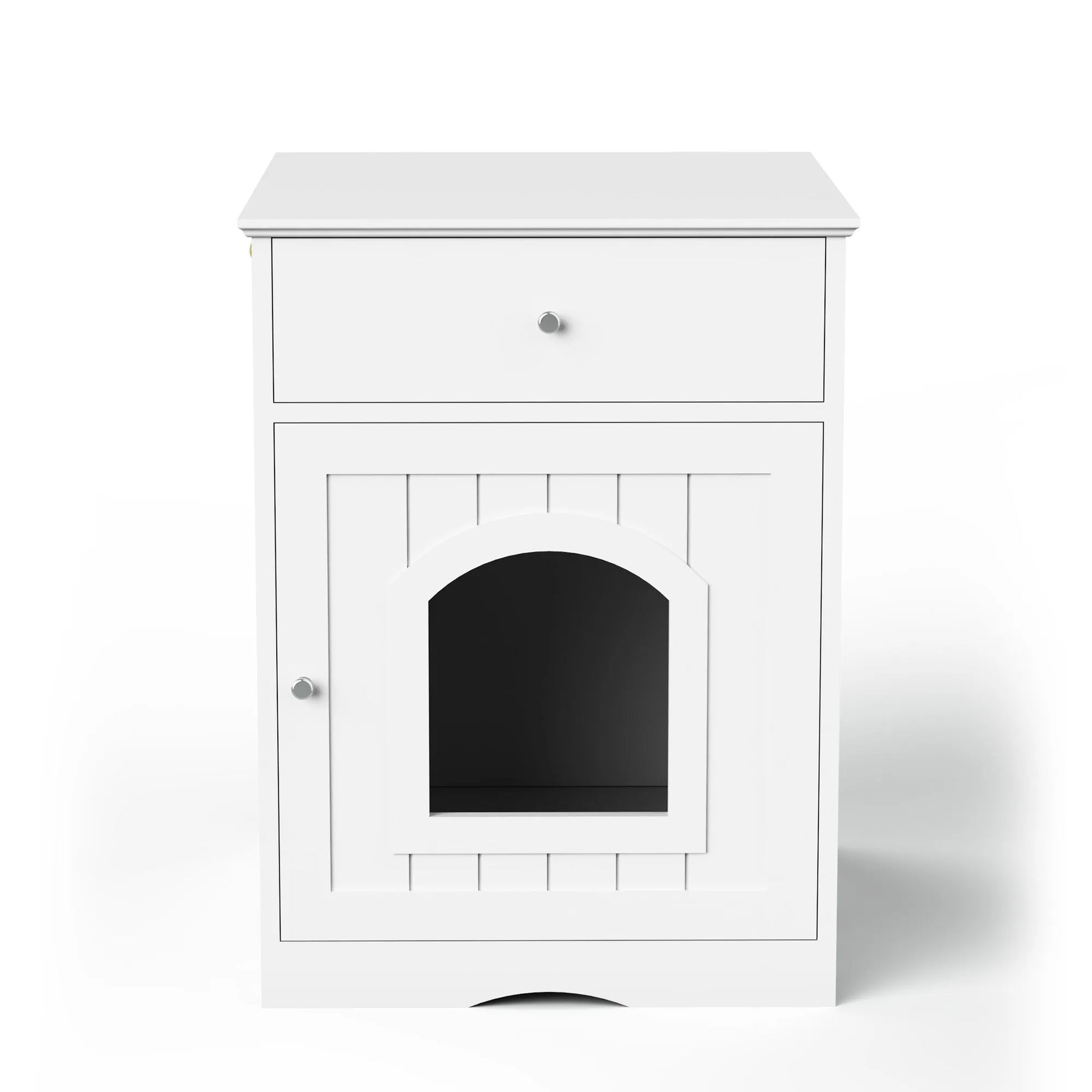 White Wooden Pet House Cat Litter Box Enclosure with Drawer and Side Table, Indoor Cat Home Nightstand for Small Cats, MDF Construction, 18.9'' W x – view 7