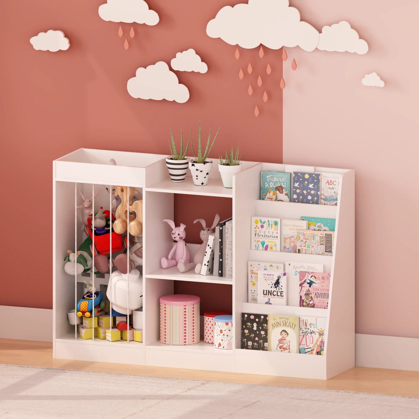 3-in-1 Kids Bookshelf and Toy Storage, 4-Tier Book Shelf for Kids Rooms, Sling Baby Bookcase with Stuffed Animal Storage, Toddler Montessori – view 7