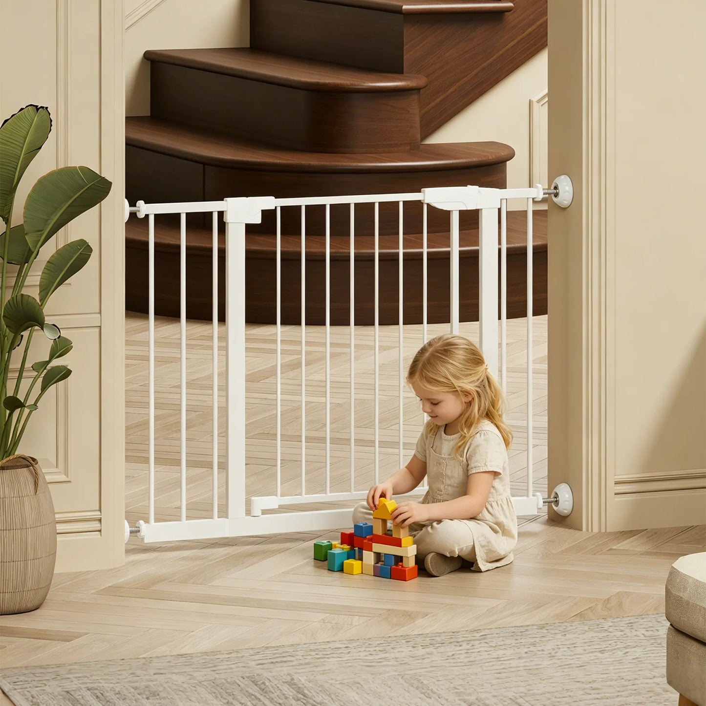 29.5-45.3' Wide Baby Gate with wall protector for Stairs, Dog Gate Indoor for Doorways, No Drilling Pressure Mounted Pet Gates for Kids, Easy Walk – view 7
