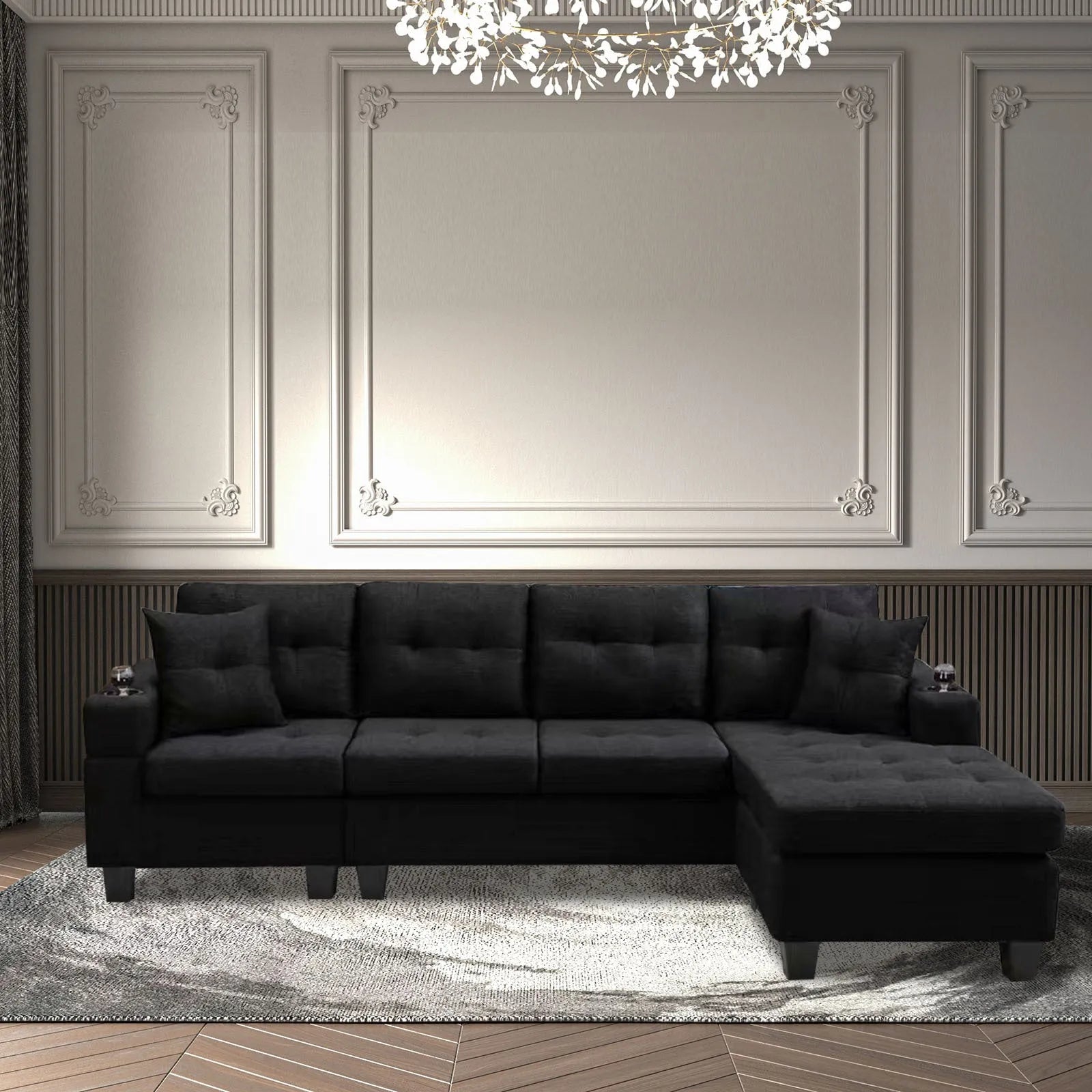 MEGA right sectional sofa with footrest, convertible corner sofa with armrest storage, living room and apartment sectional sofa, right chaise longue – view 7