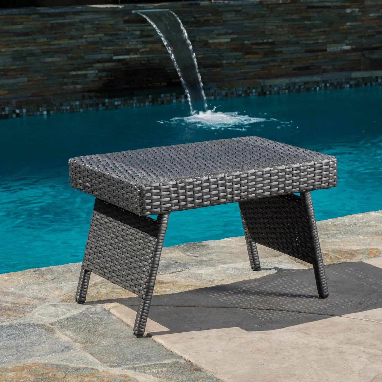 Outdoor Wicker Table with Rectangular Tabletop, Grey – view 8