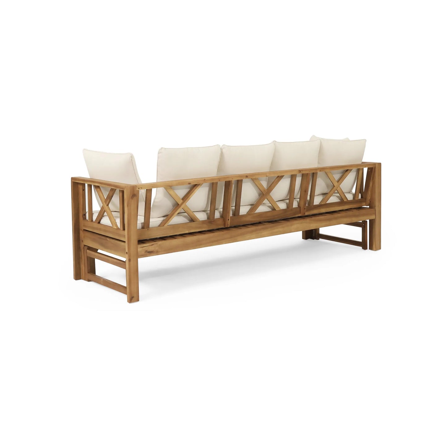 Outdoor Extendable Acacia Wood 3 Seater Sofa, Upholstered Cushion Couch, Daybed Sofa Chair, Spacious Seating Lounge Chair, Patio Daybed Sofa for – view 8