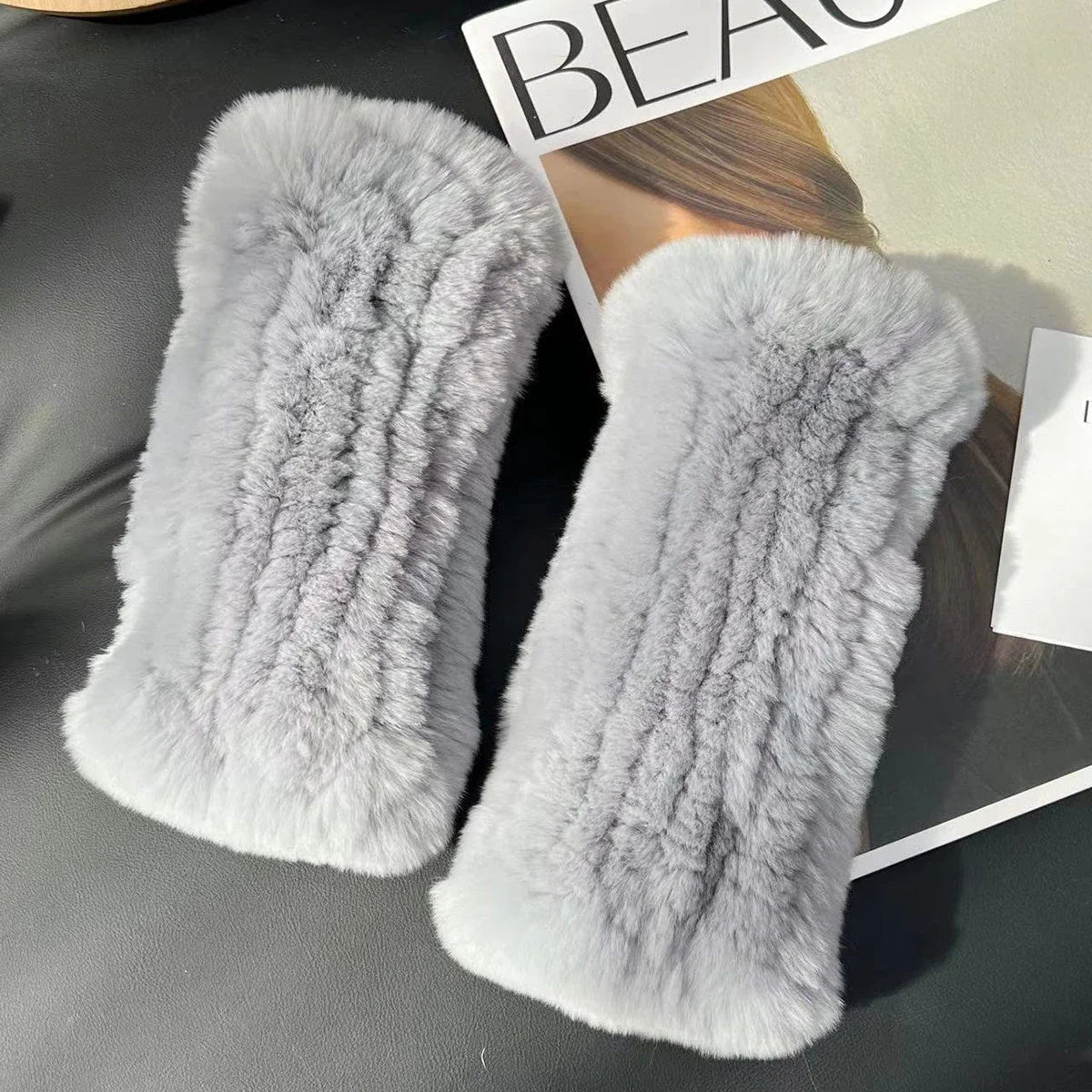 Women's Genuine Rex Rabbit Fur Fingerless Gloves