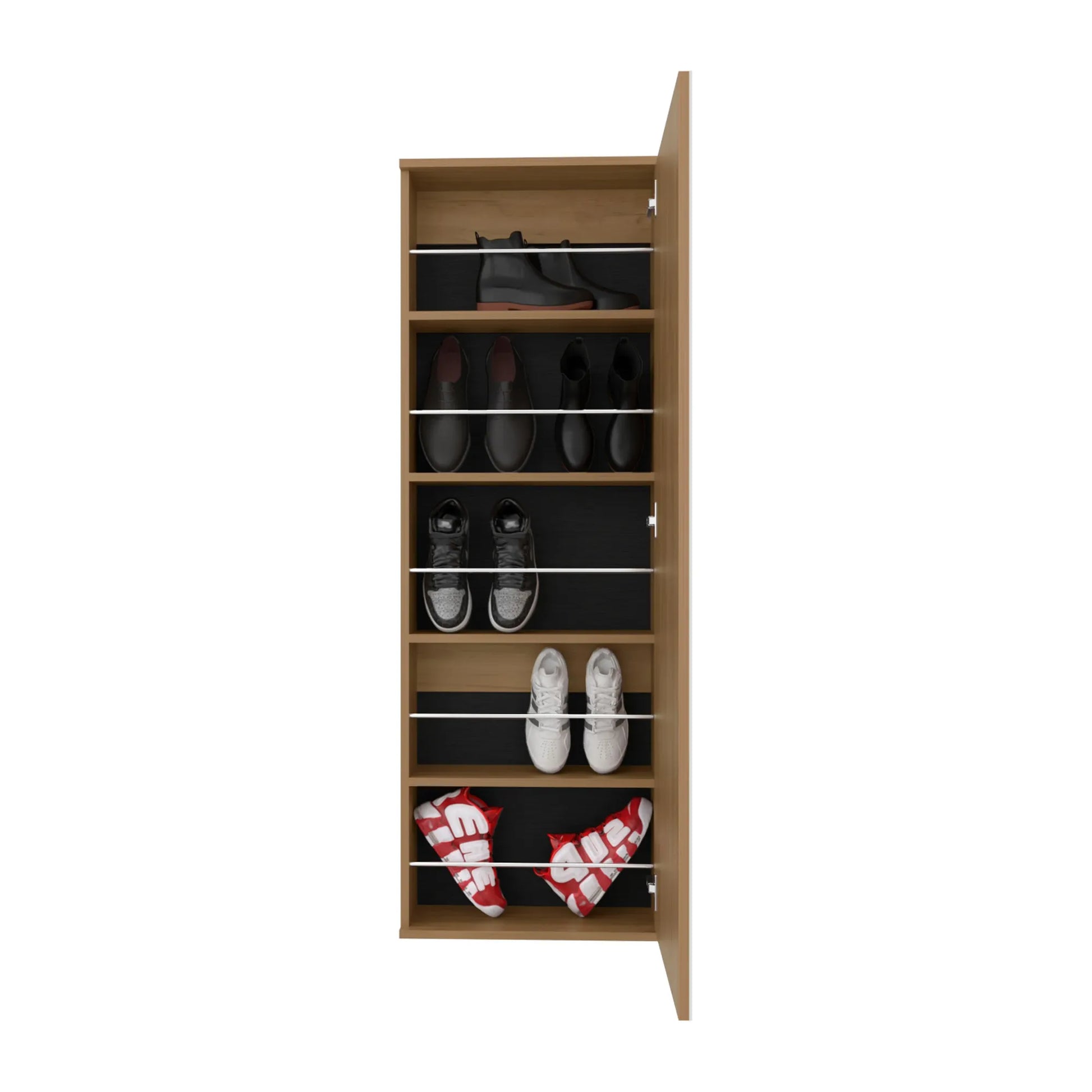 Wall Mounted Shoe Rack With Mirror, Single Door, Capacity For Ten Shoes Natural Oak – view 8