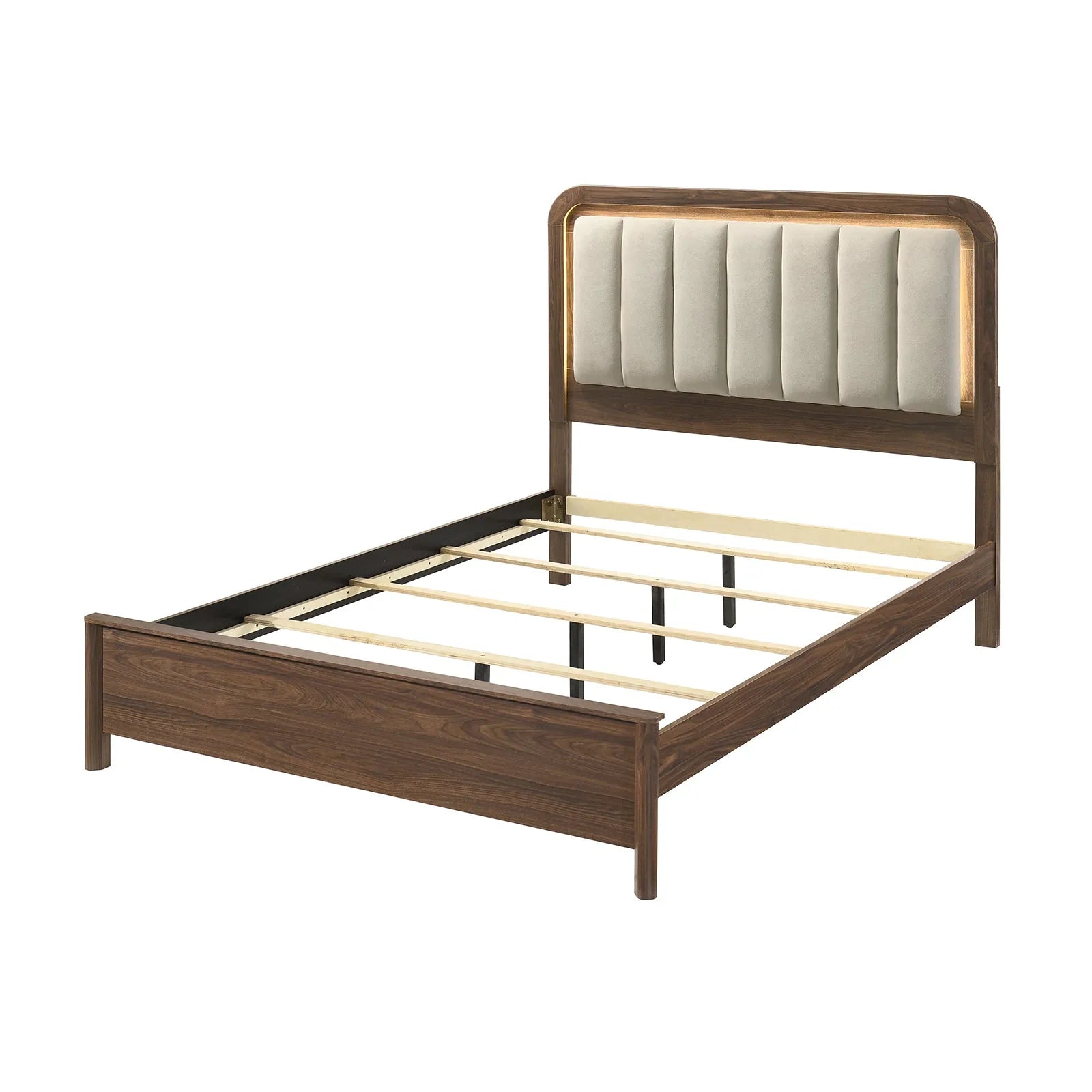 Walnut Gorgeous Eastern King Size Bed Nightstands Set Panel Bed HB w LED Warm Light Bedroom Set 3pc – view 8