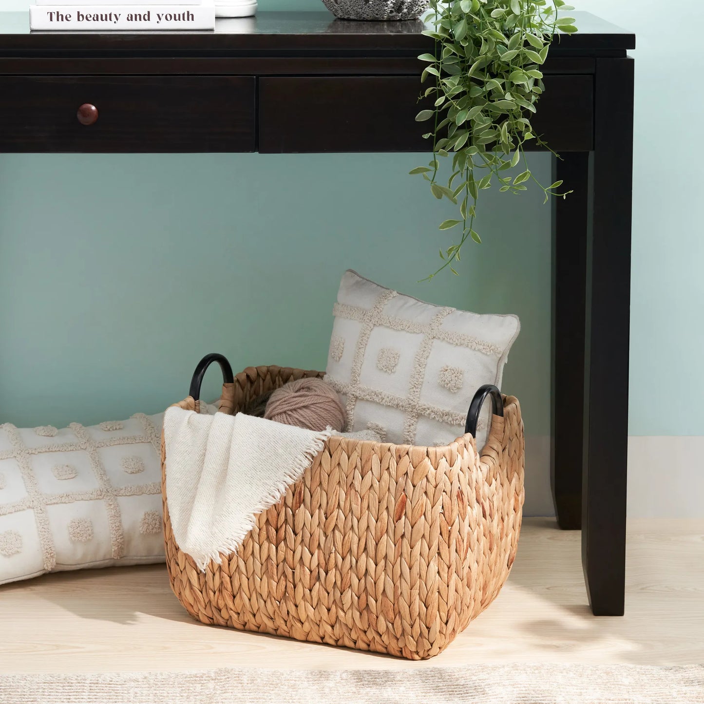 Rectangular Multi Purpose Water Hyacinth Woven Wicker Baskets with Handles - 16' x 12' x 13' - Natural Brown - For Towel, Toys, Magazine and Kitchen – view 8