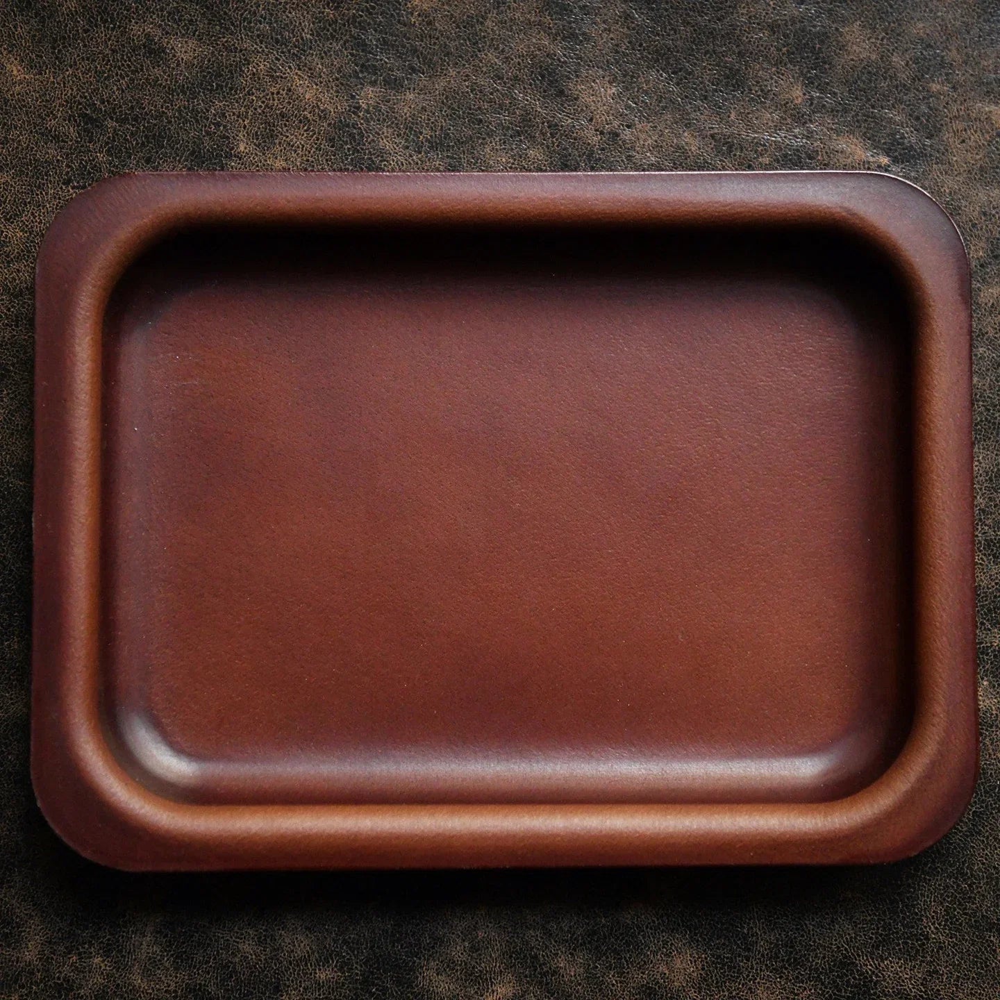 Coffee Brown square vegetable-tanned cowhide valet tray