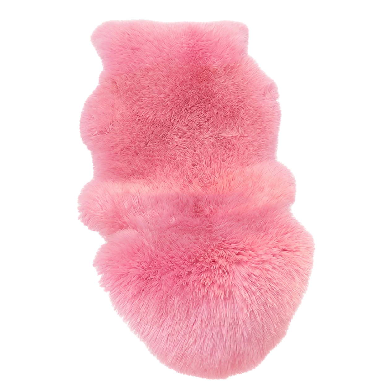 Coral Pink genuine Australian long-wool sheepskin irregular rug on transparent background