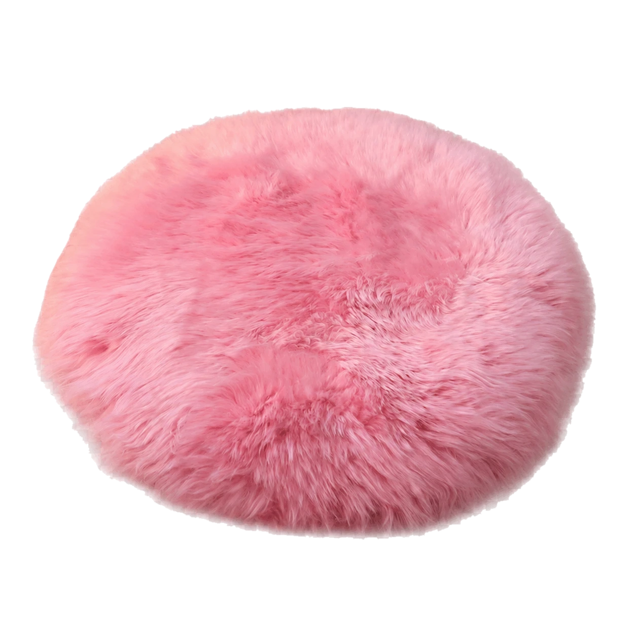 Coral Pink genuine long-wool sheepskin round chair pad on transparent background