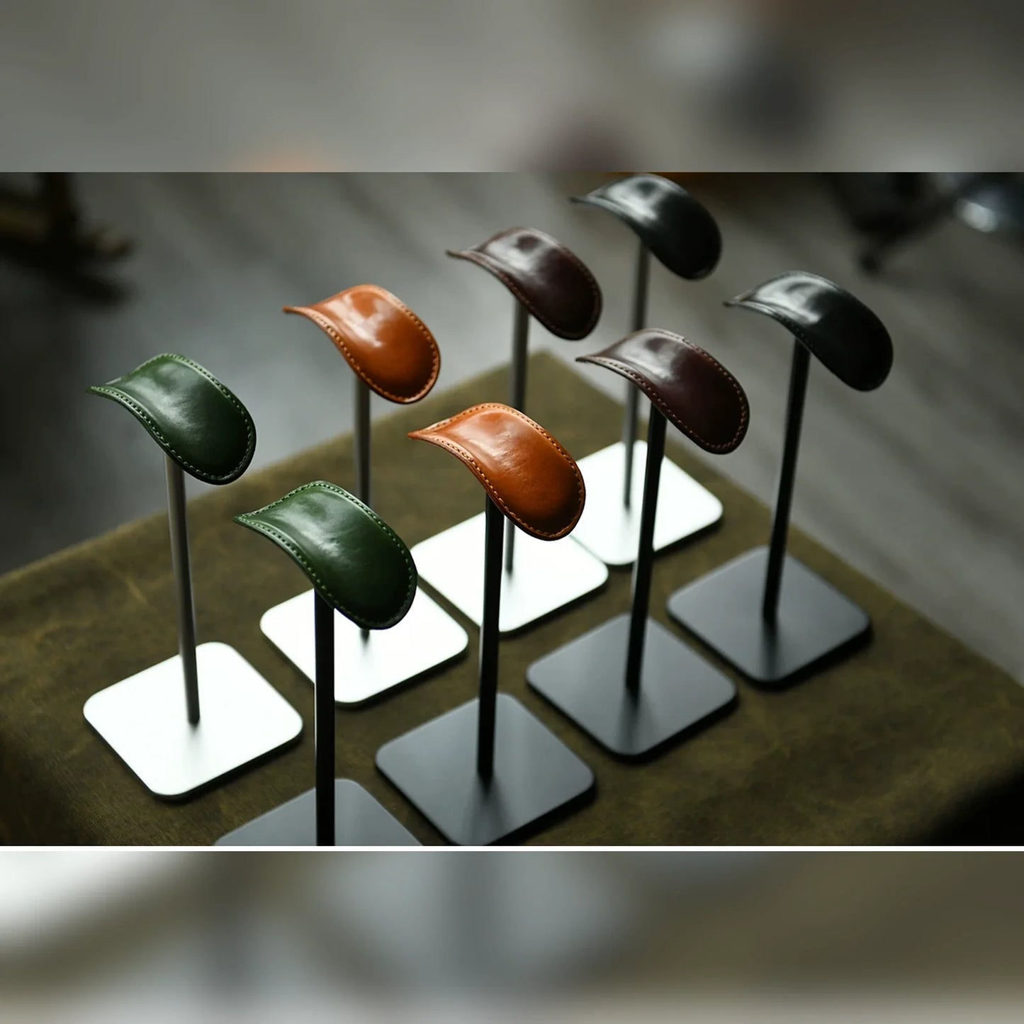 Cowhide headphone stand color and frame finish options