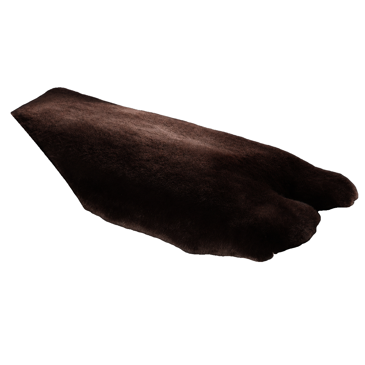 Dark Brown genuine Rex rabbit fur center console armrest pad on transparent background