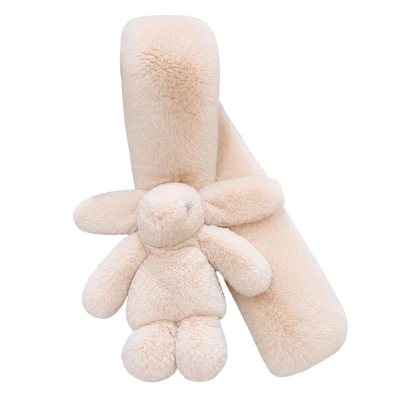 Ivory Beige genuine Rex rabbit fur bunny scarf vertical view on transparent background