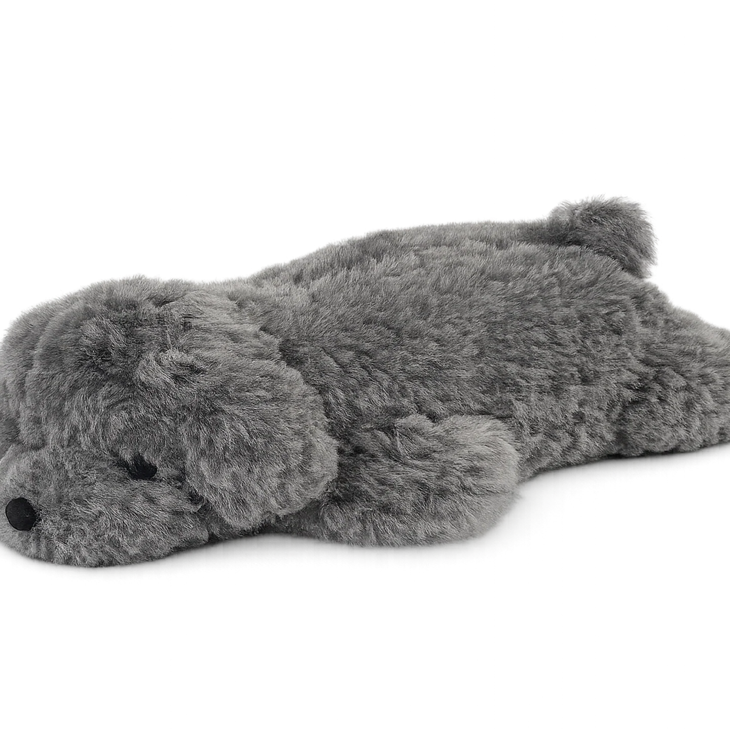 Gray lambswool poodle-shaped decorative pillow, full view