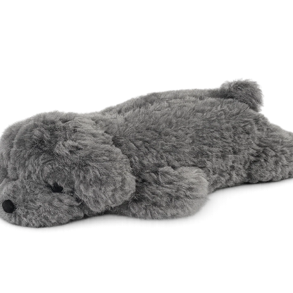 Gray lambswool poodle-shaped decorative pillow, full view