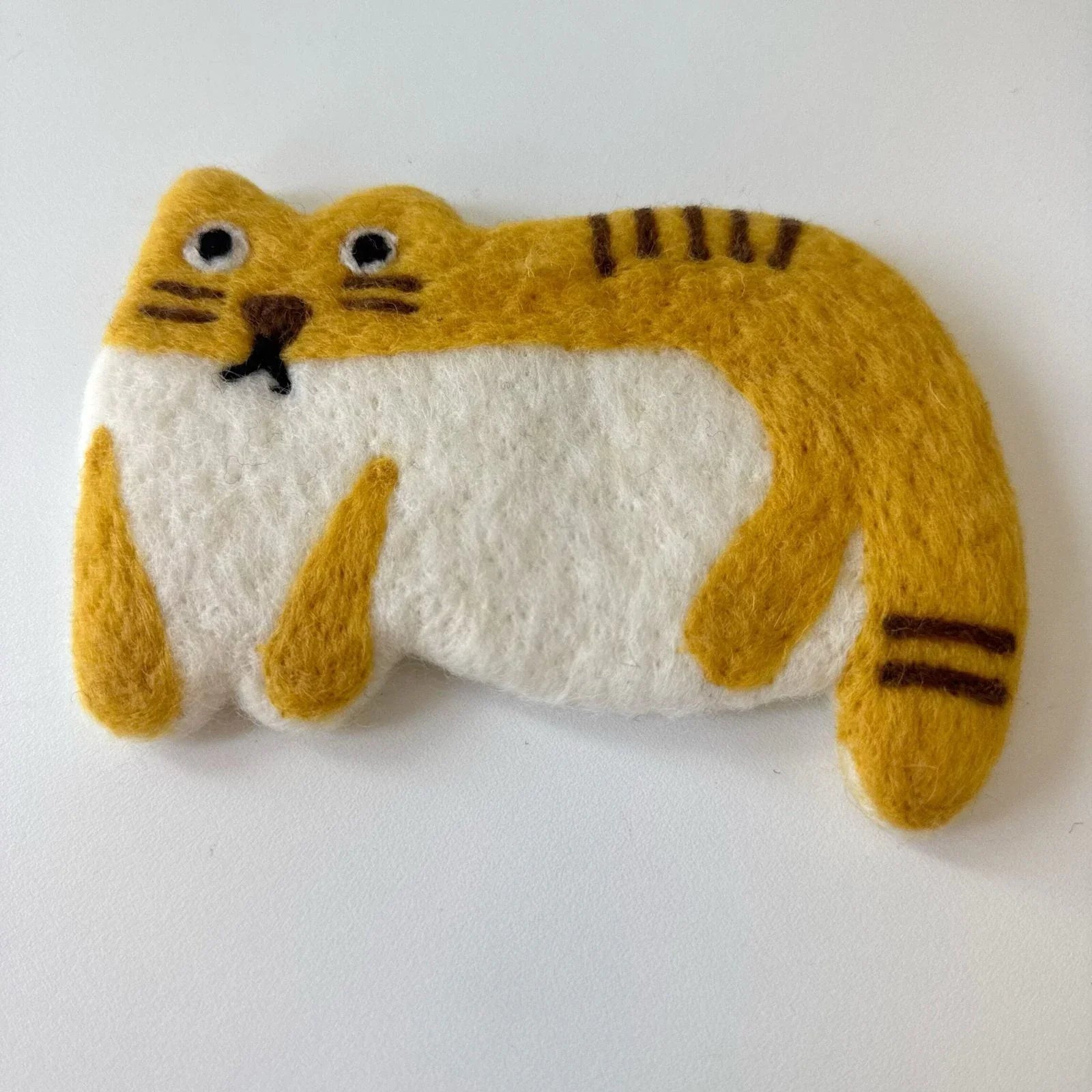 Handmade lounging cat wool felt coaster