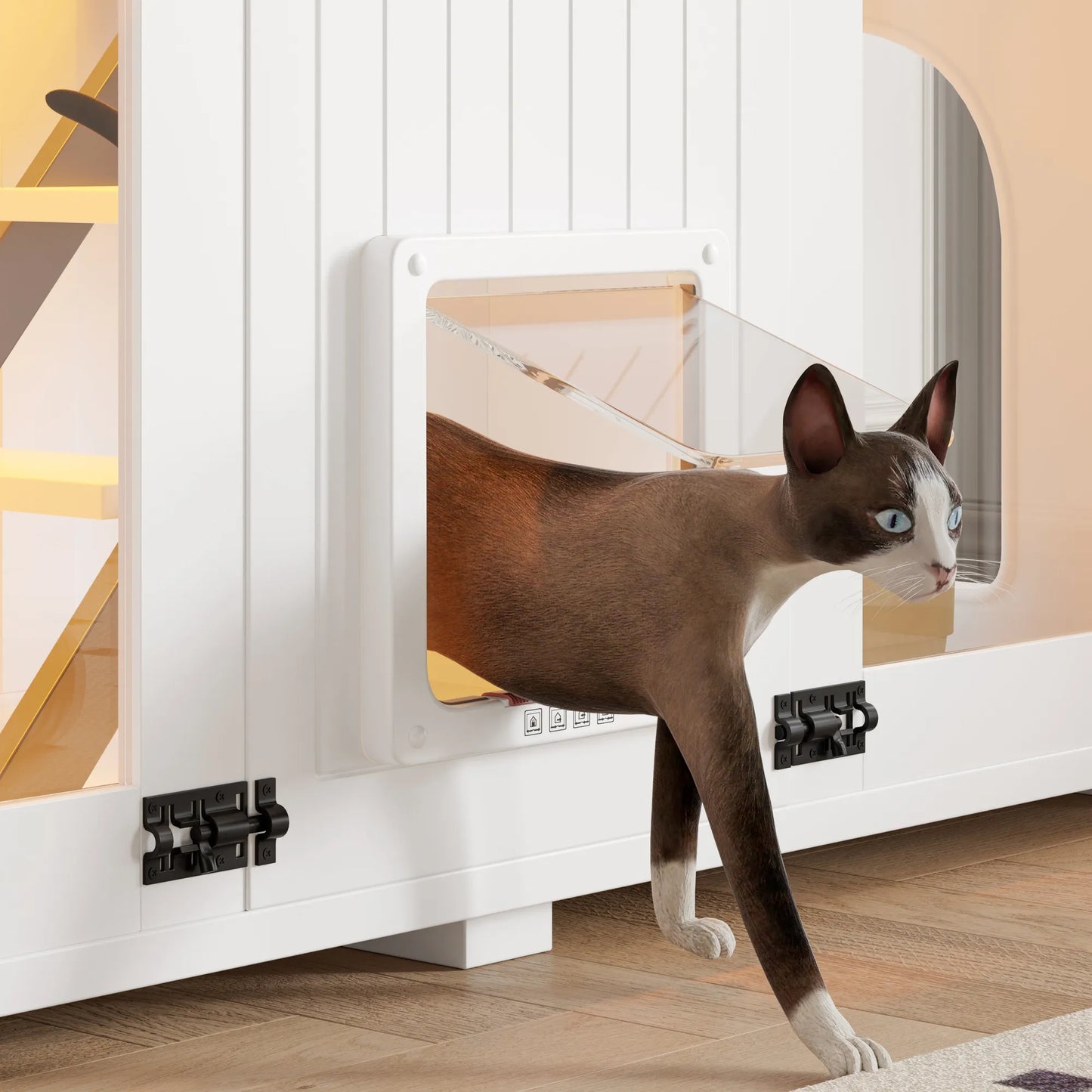 47.25' Large Cat Litter Box Enclosure with LED Light, Hidden Litter Box Furniture, Cat House with Stairs and Cat Scratching Post, Cat Cabinet Side – view 8