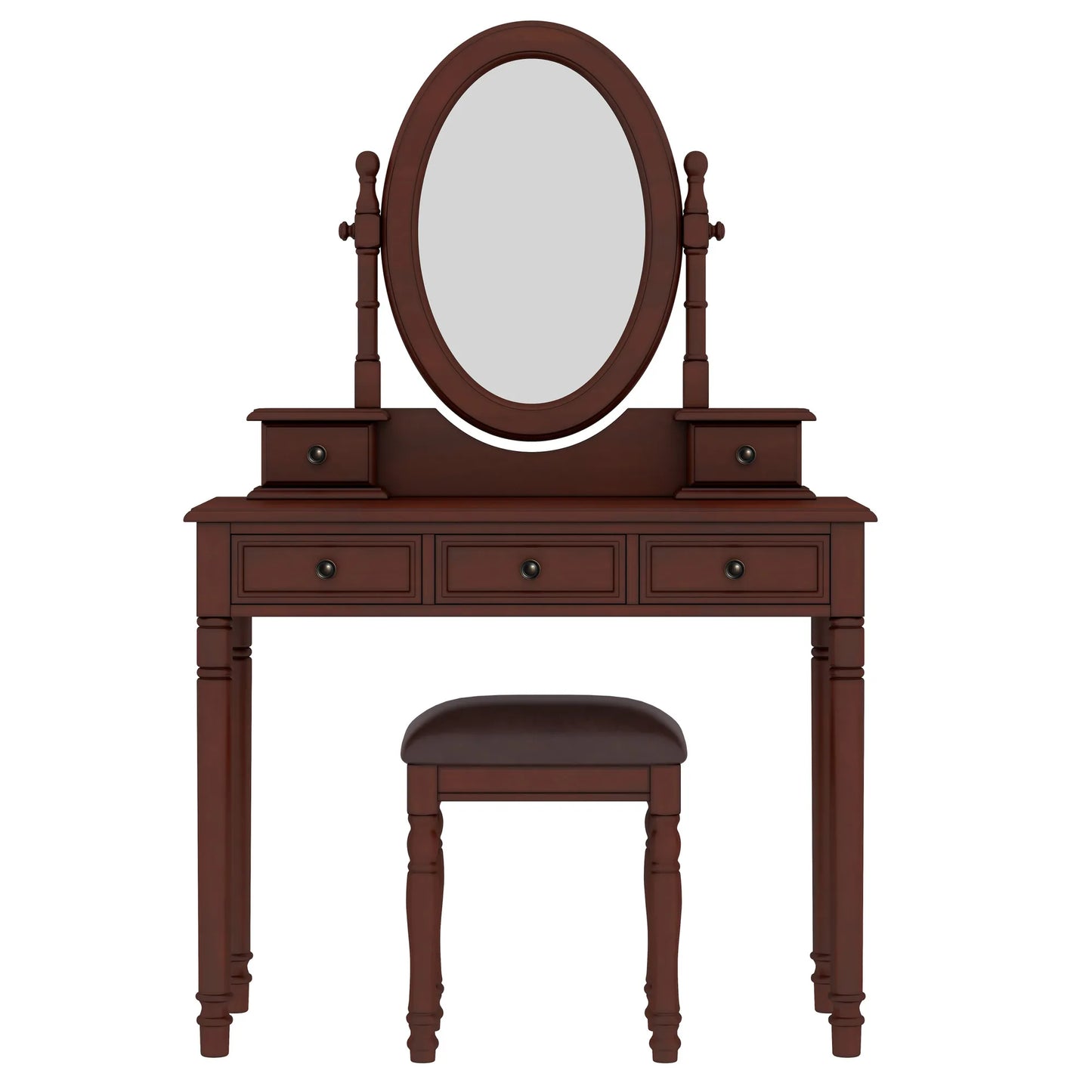 Vanity Desk with Adjustable Angle Mirror, Vintage Vanity Makeup Table and Cushioned Stool Set with Velvet Fabric Lining 5 Drawers,Wooden Dressing – view 8