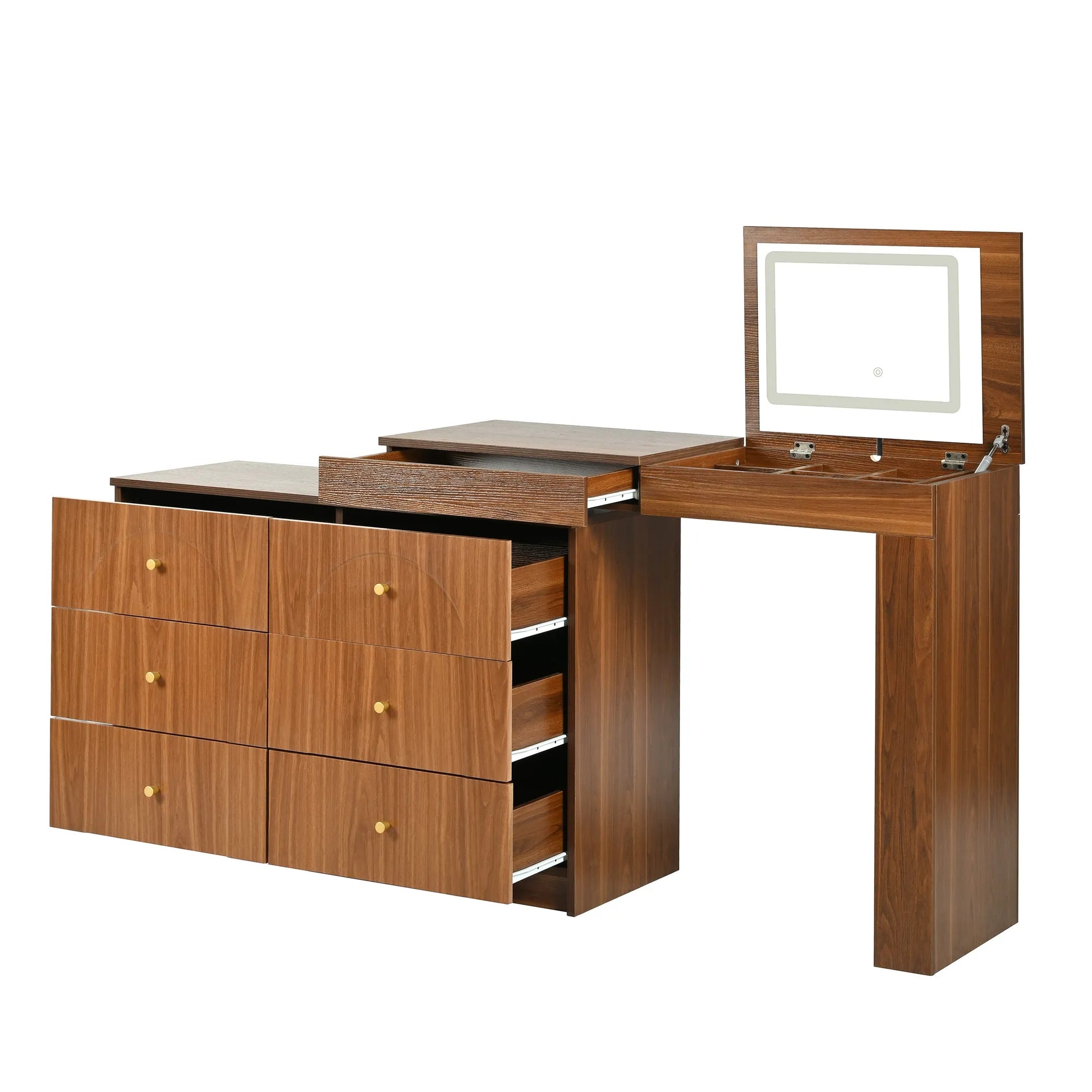 Vanity Desk with Mirror and Lights, Makeup Vanity Table with Flip-Top Tabletop and Storage 7 Drawers, 9 Compartments, 3 Shelves, 3 Color Modes – view 8