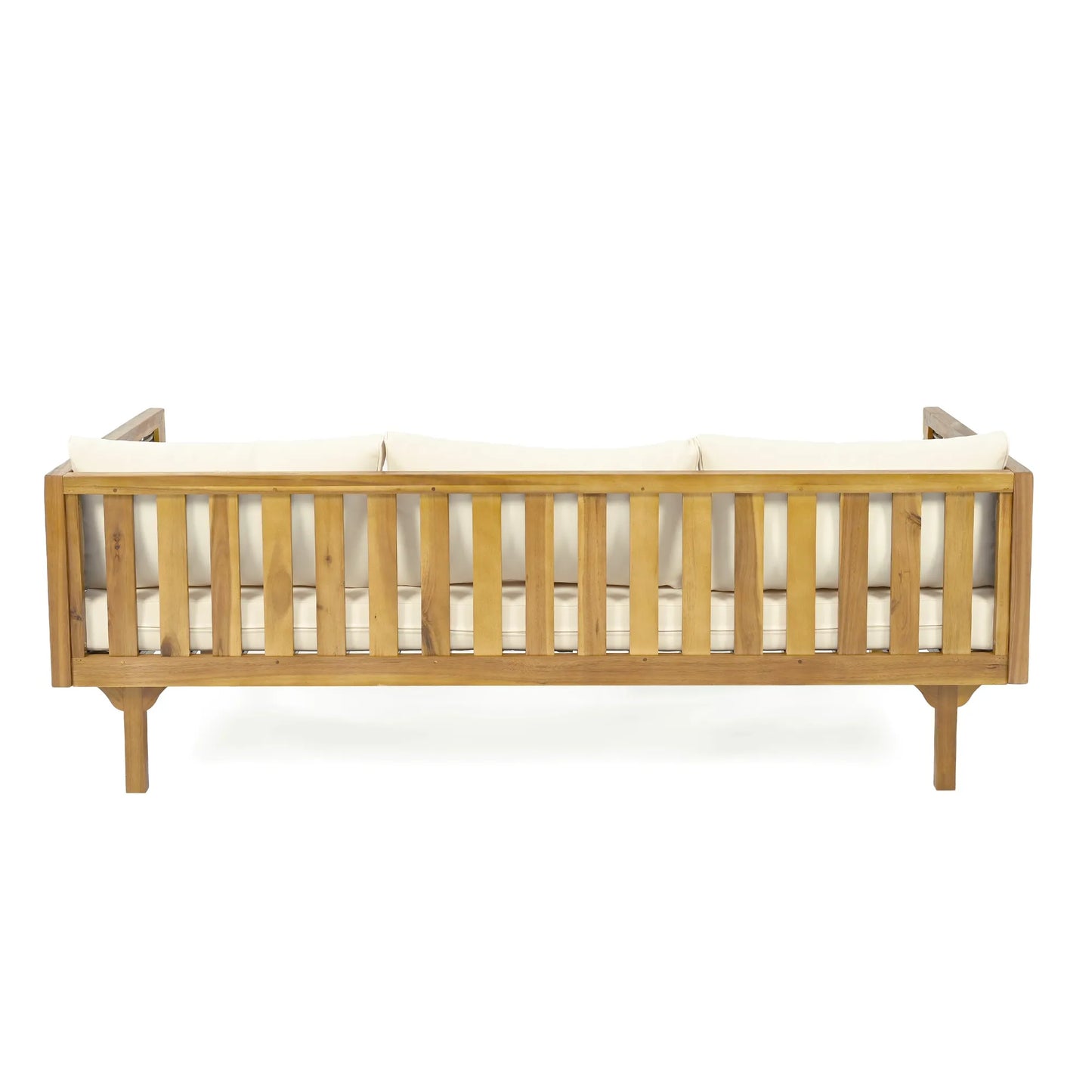 CLAREMONT 3 Seater Daybed with Rattan Arms Beige Cushion Acacia Wood – view 8