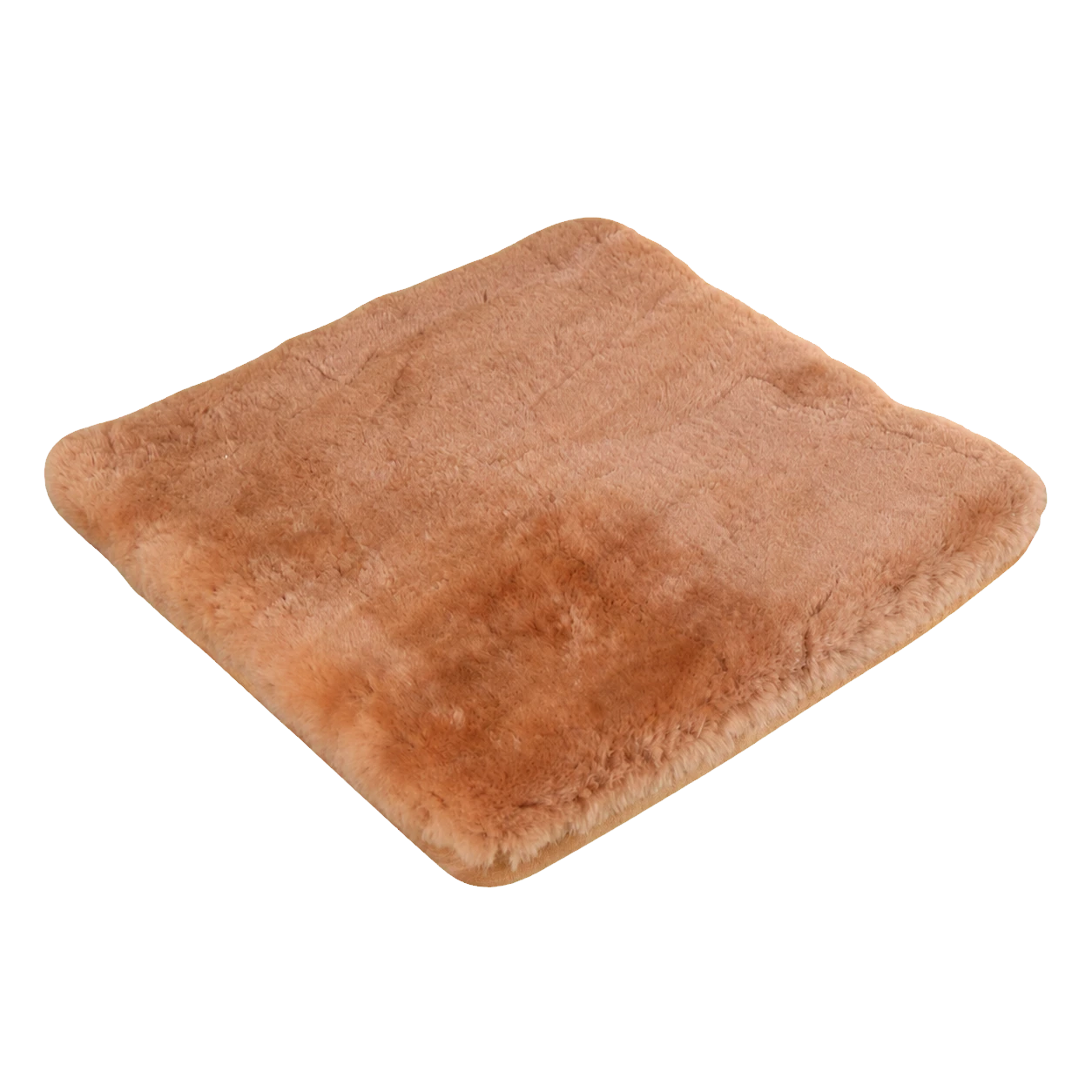 Rust Camel genuine short-pile sheared-sheepskin patchwork chair pad on transparent background