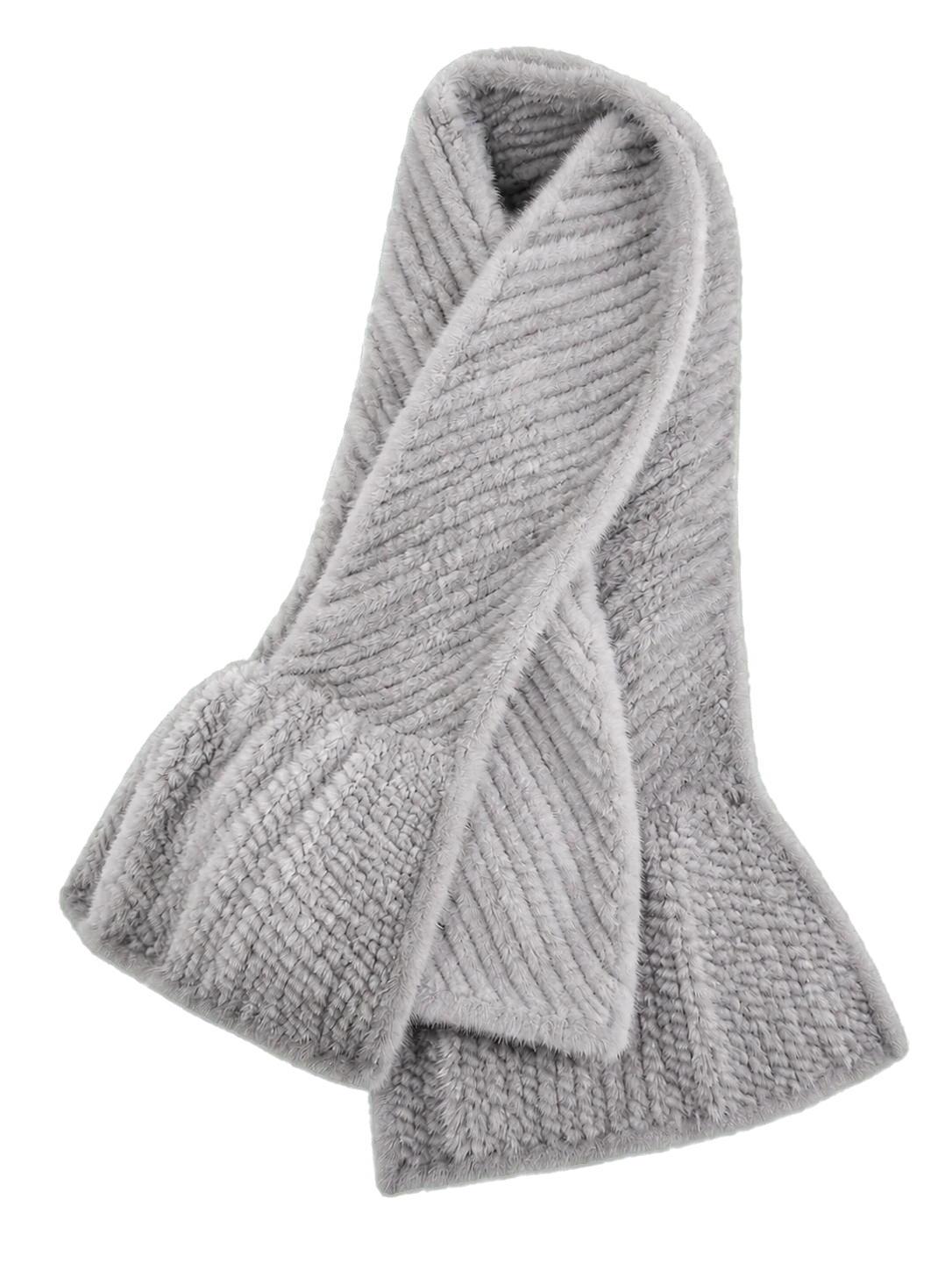 Silver Gray genuine mink fur scarf loop and texture detail