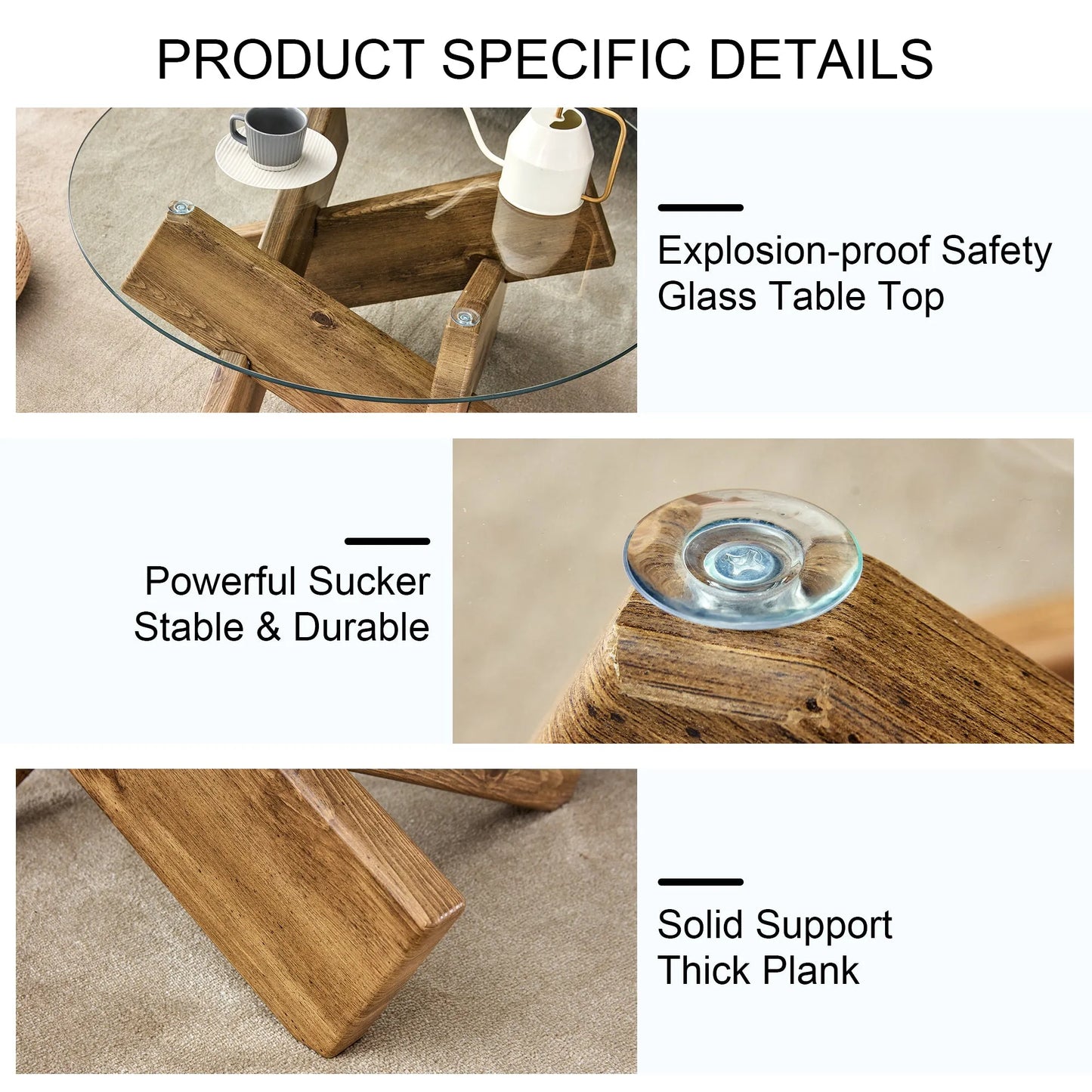 Circular glass coffee table, 33.4-inch modern and distinctive design tea table. Tempered glass countertop, wood colored MDF table legs. Suitable for – view 8