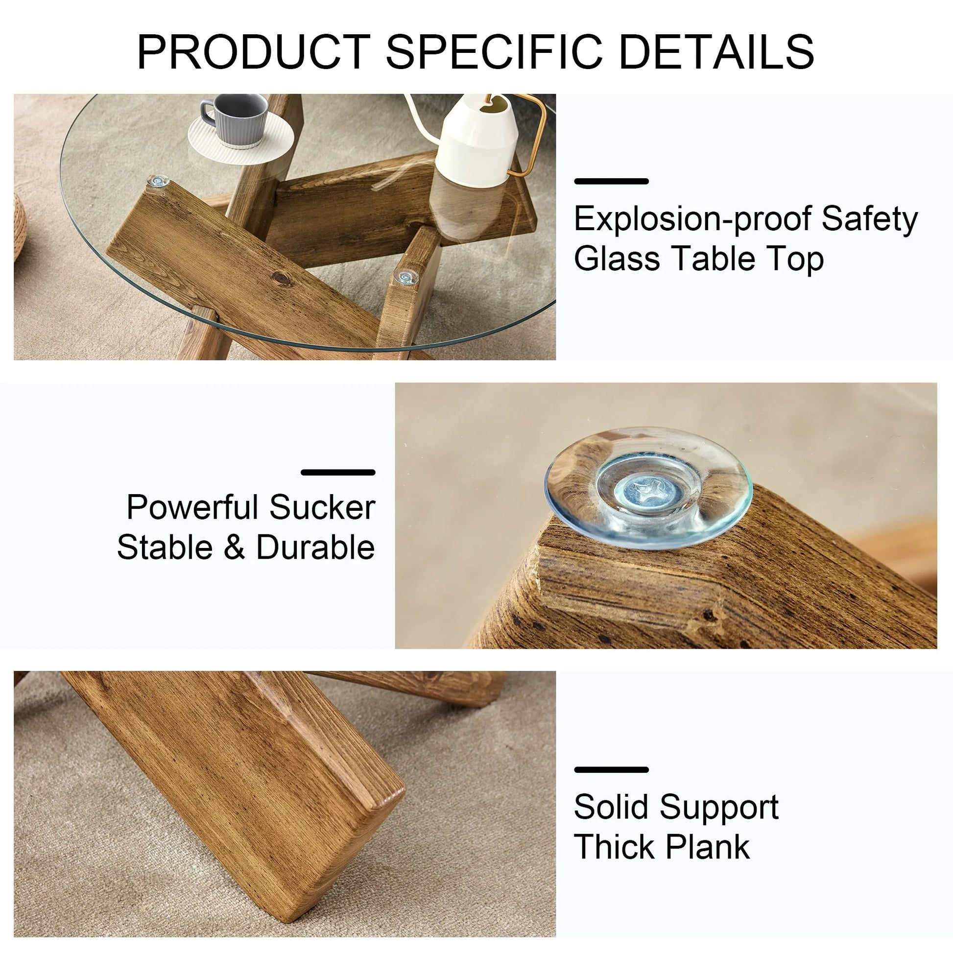 Circular glass coffee table, 33.4-inch modern and distinctive design tea table. Tempered glass countertop, wood colored MDF table legs. Suitable for – view 8