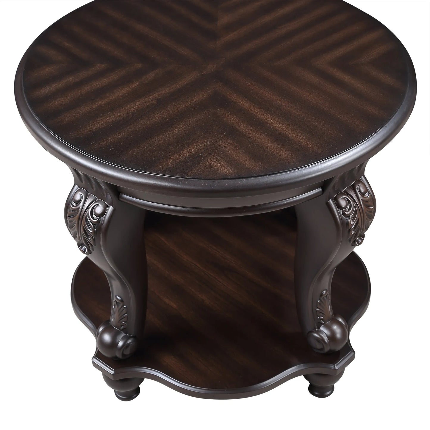 22'' Two Tone Round End Table,Solid Wood Sofa Side Table with Shelf,Living Room Corner Table Easy Assemble, Espresso – view 8