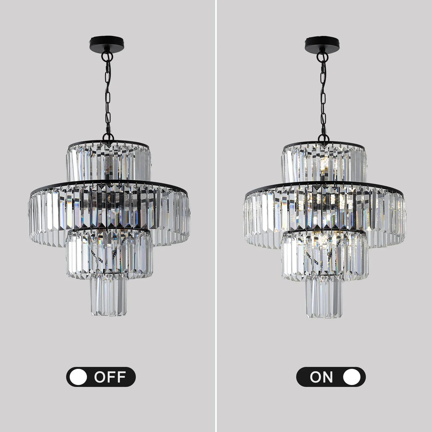 20' Modern Crystal Chandelier with Black Finish, 4-Tier Design for Dining Room or Living Room, Elegant Crystal Pendant Light Fixture (Bulb Not – view 8