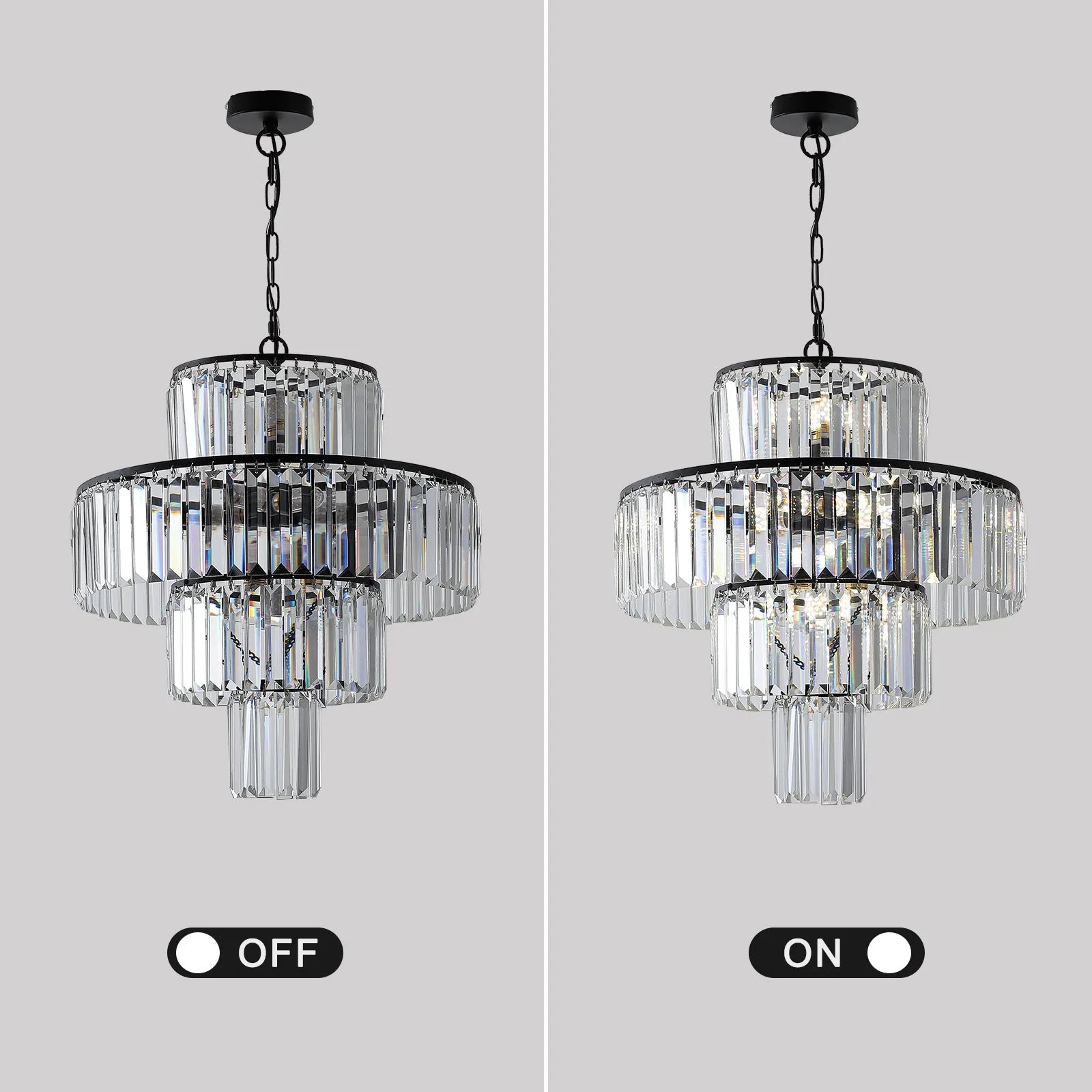 20' Modern Crystal Chandelier with Black Finish, 4-Tier Design for Dining Room or Living Room, Elegant Crystal Pendant Light Fixture (Bulb Not – view 8