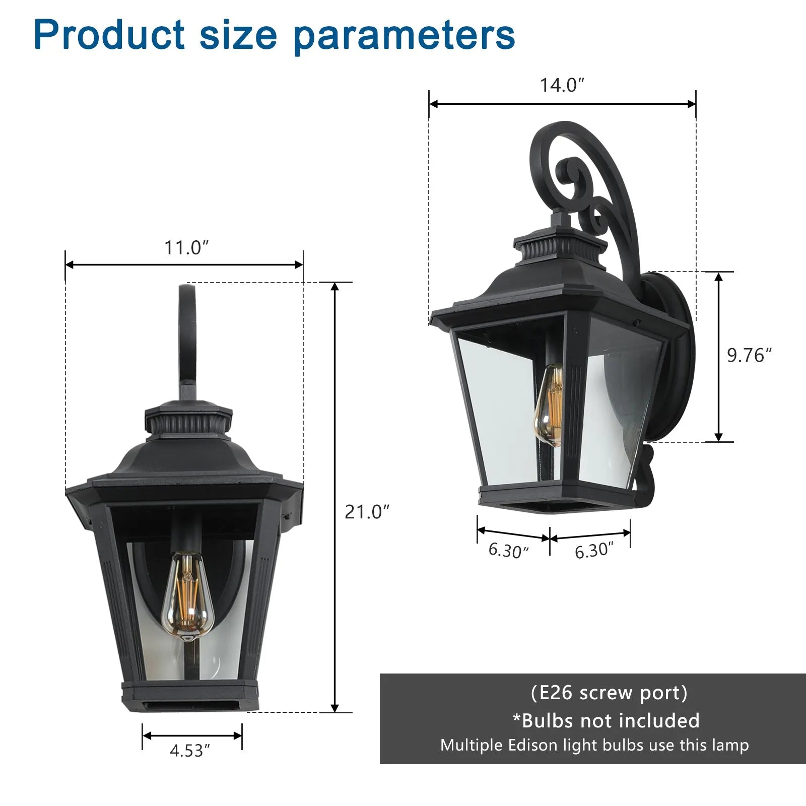 21'(H) 1-Pack Outdoor Wall Lantern Light – Vintage Black Metal & Clear Glass Sconce with Decorative Scroll Design for Porch, Patio, and Garden – view 8