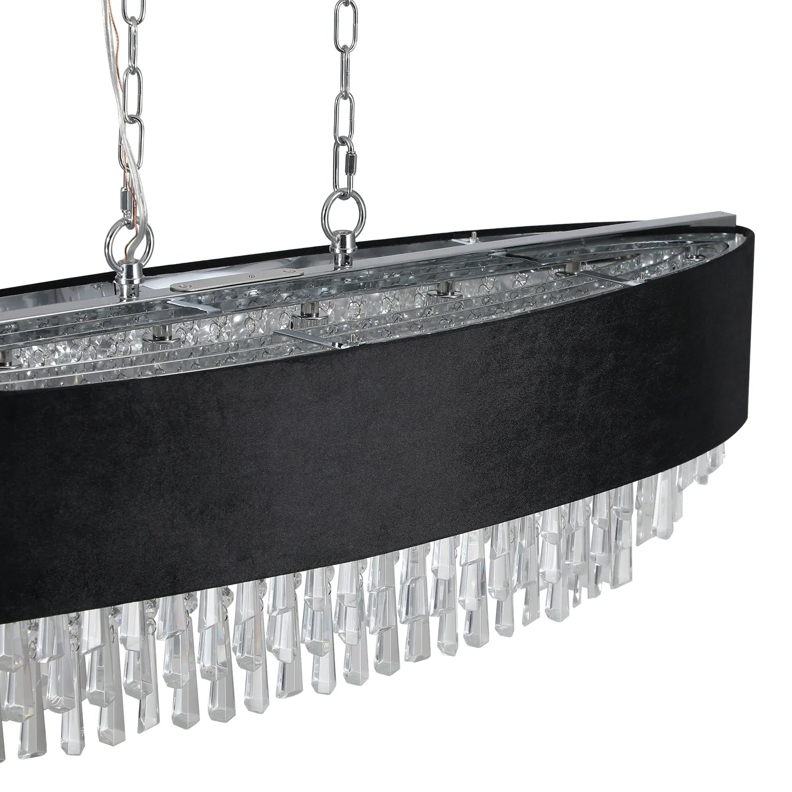 39' Modern Crystal Chandelier with Black Imitation Velvet Anti-Glare Shade, Adjustable Height, 8-Light G9 Base for Dining Room, Living Room, or – view 8