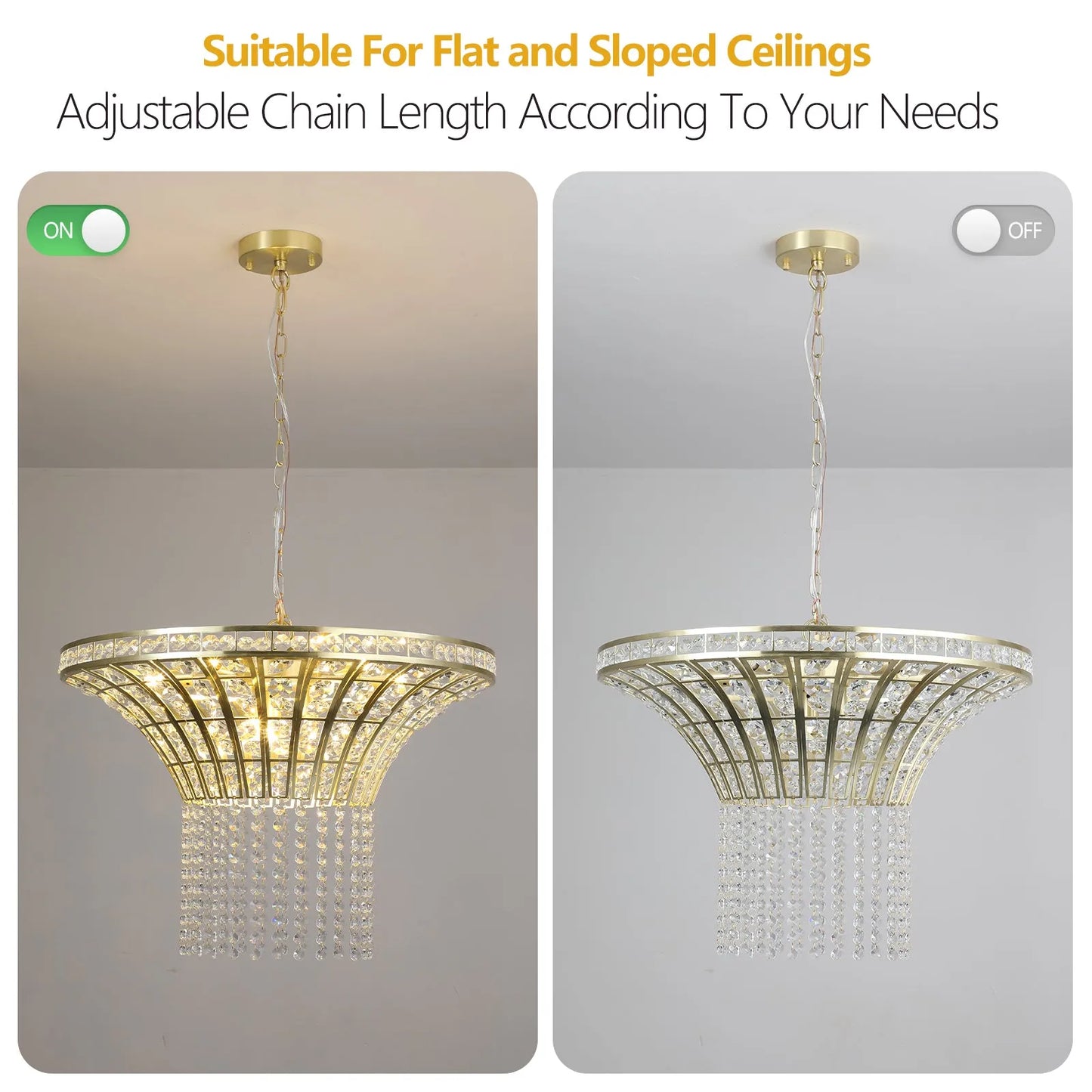24' Modern Crystal Round Chandelier with Gold Finish, Elegant Pendant Light with Cascading Beads, for Dining Room, Living Room, or Foyer (No Bulbs) – view 8