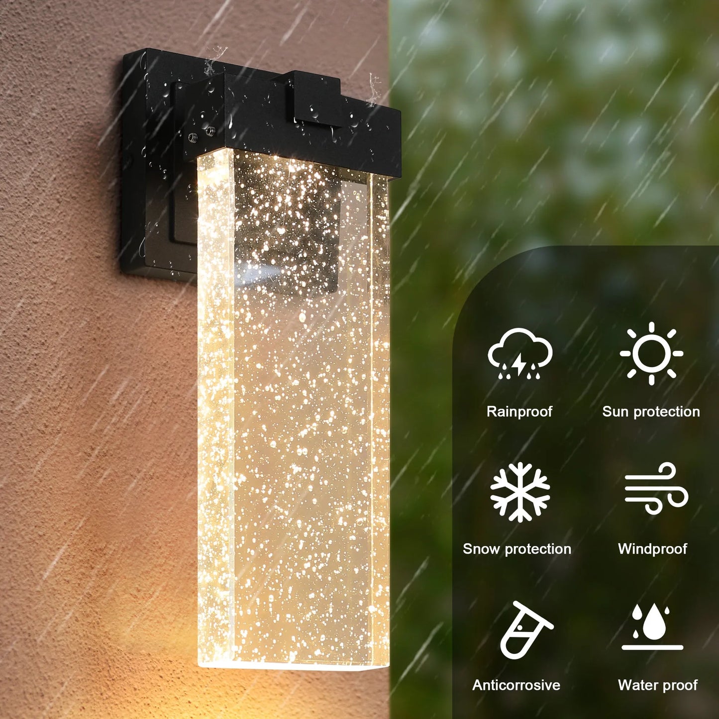 2-Pack Outdoor Wall Light Fixture, Weatherproof LED Wall Sconce with Bubble Crystal and Light Sensor - 12W Per Lamp – view 8
