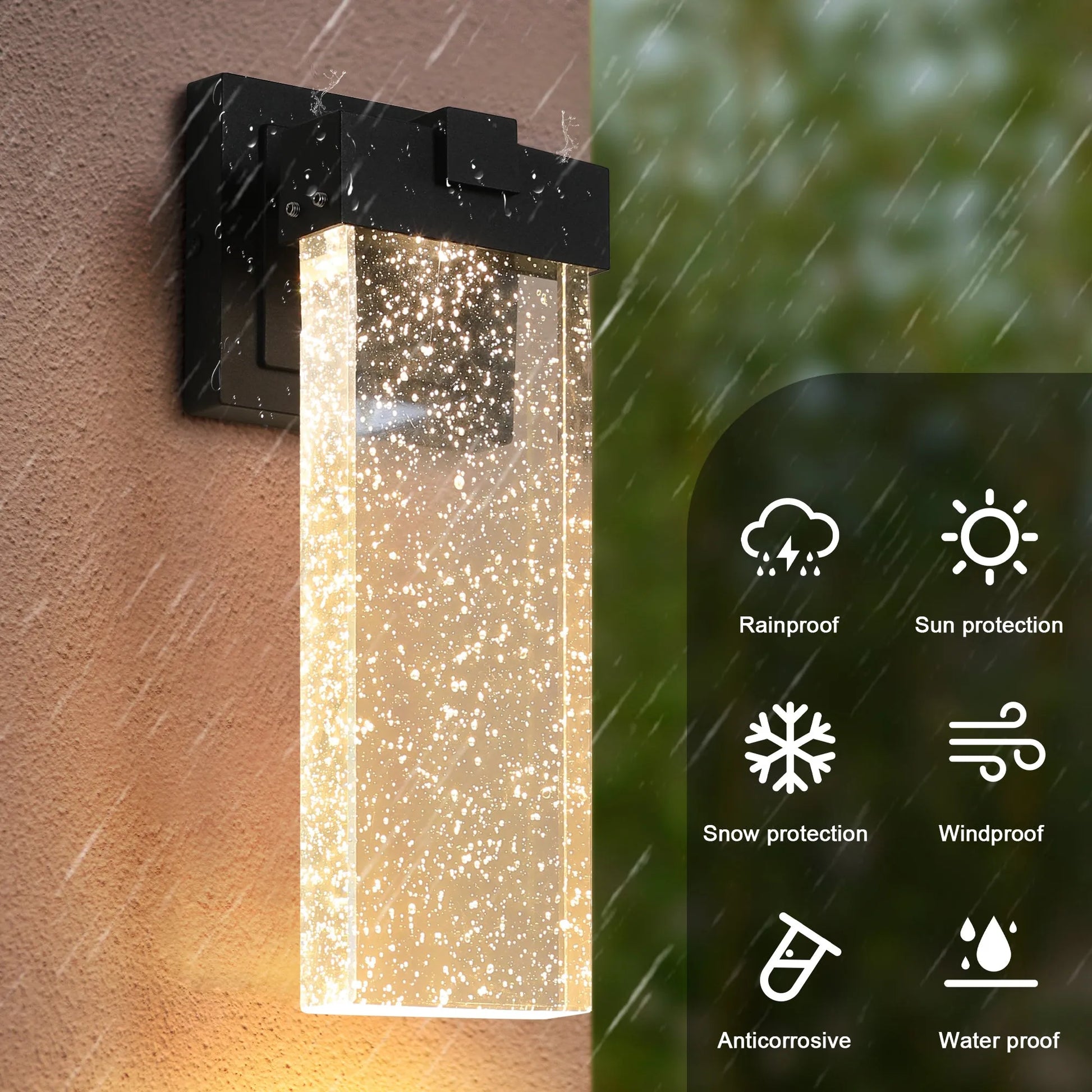 2-Pack Outdoor Wall Light Fixture, Weatherproof LED Wall Sconce with Bubble Crystal and Light Sensor - 12W Per Lamp – view 8