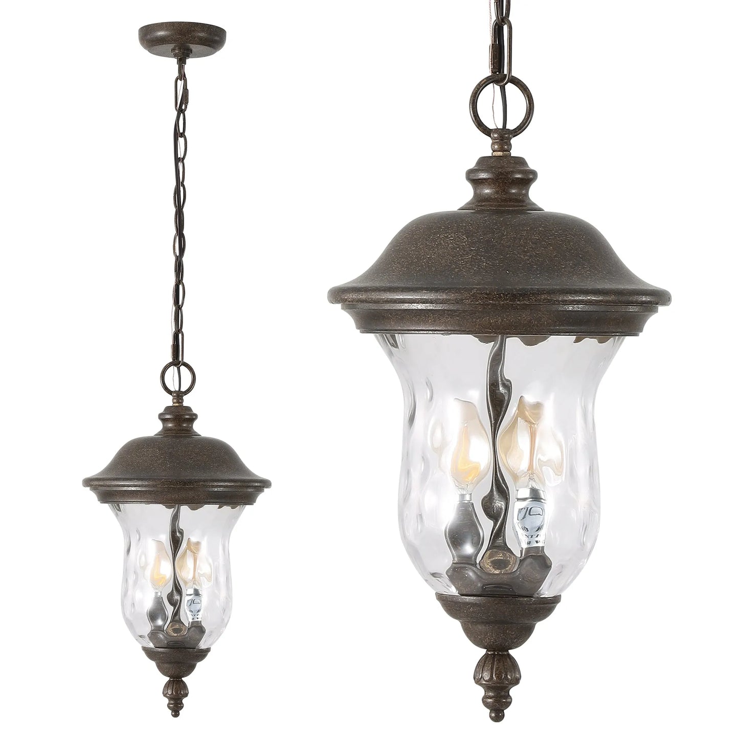 19'(H) Rustic Outdoor Hanging Lantern, Weatherproof Vintage Pendant Light with Clear Glass Shade, Waterproof Exterior Lighting Fixture for Porch – view 8