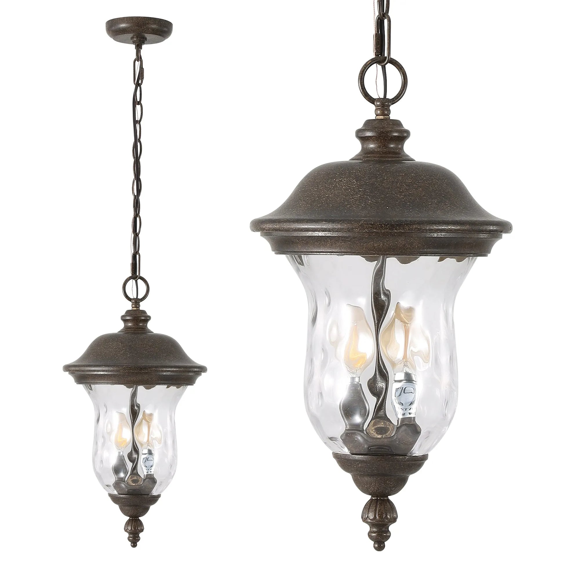 19'(H) Rustic Outdoor Hanging Lantern, Weatherproof Vintage Pendant Light with Clear Glass Shade, Waterproof Exterior Lighting Fixture for Porch – view 8