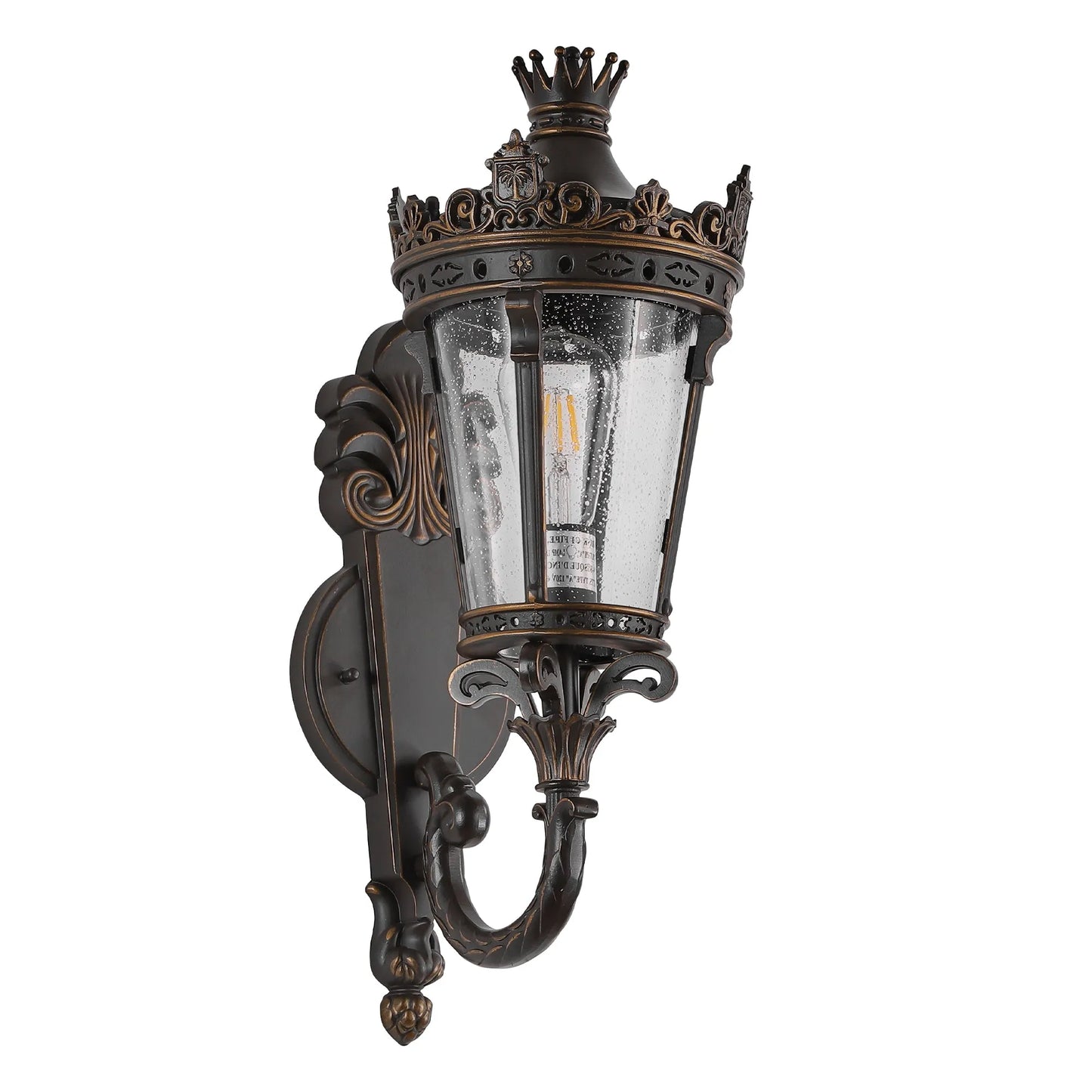 21'(H) Vintage Outdoor Wall Lantern, Waterproof Exterior Wall Sconce with Crown Top and Clear Glass, Decorative Outdoor Lighting Fixture for Patio – view 8