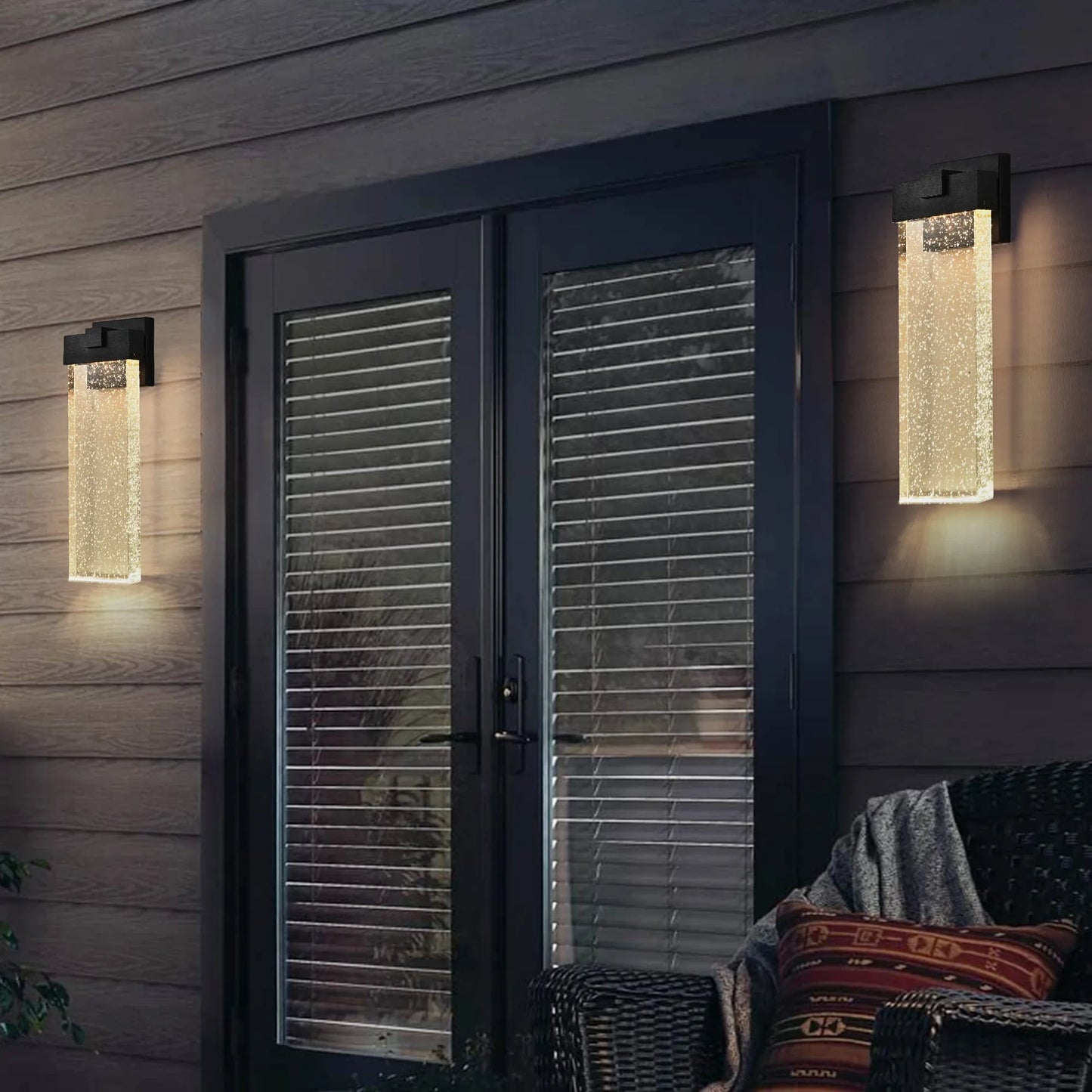 18'(H) 1-pack 12W Modern Outdoor Wall Light Fixture, Weatherproof LED Wall Sconce with Bubble Crystal, Black Finish, Up and Down Lighting for Porch – view 8